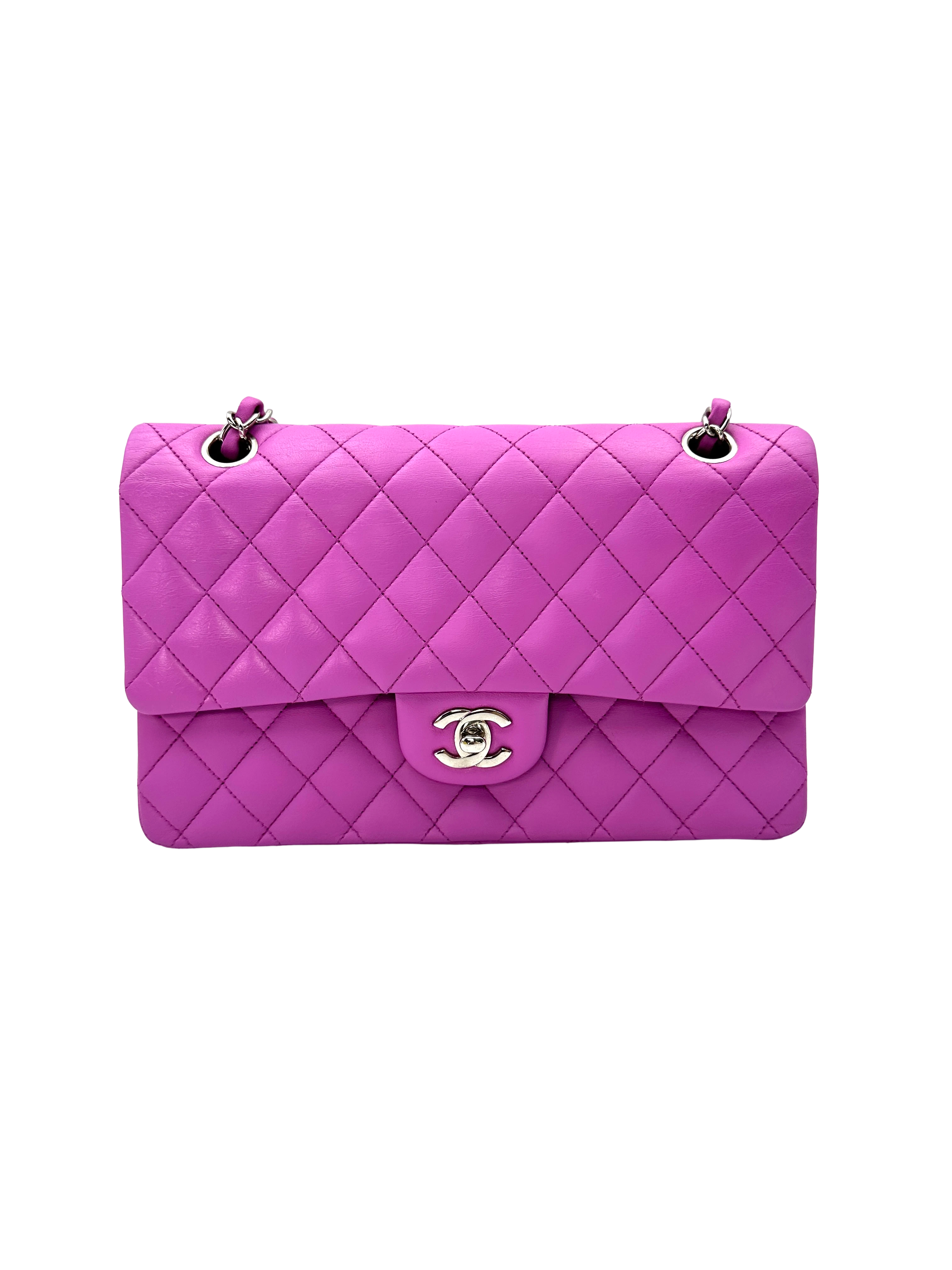 Chanel Classic Flap Purple Quilted Leather Shoulder Bag With Silver Buckle(14***32) CC2331