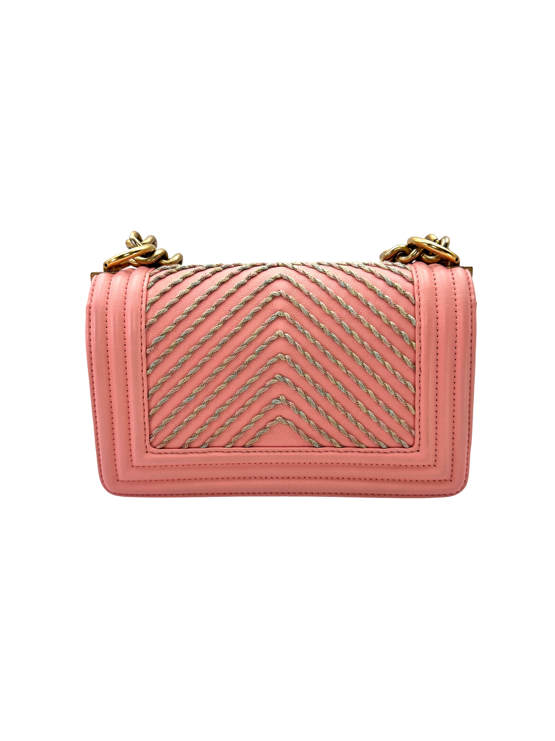 Chanel LeBoy Pink Chevron Quilted Leather Flap Bag With Gold Buckle(27***99) CC2332