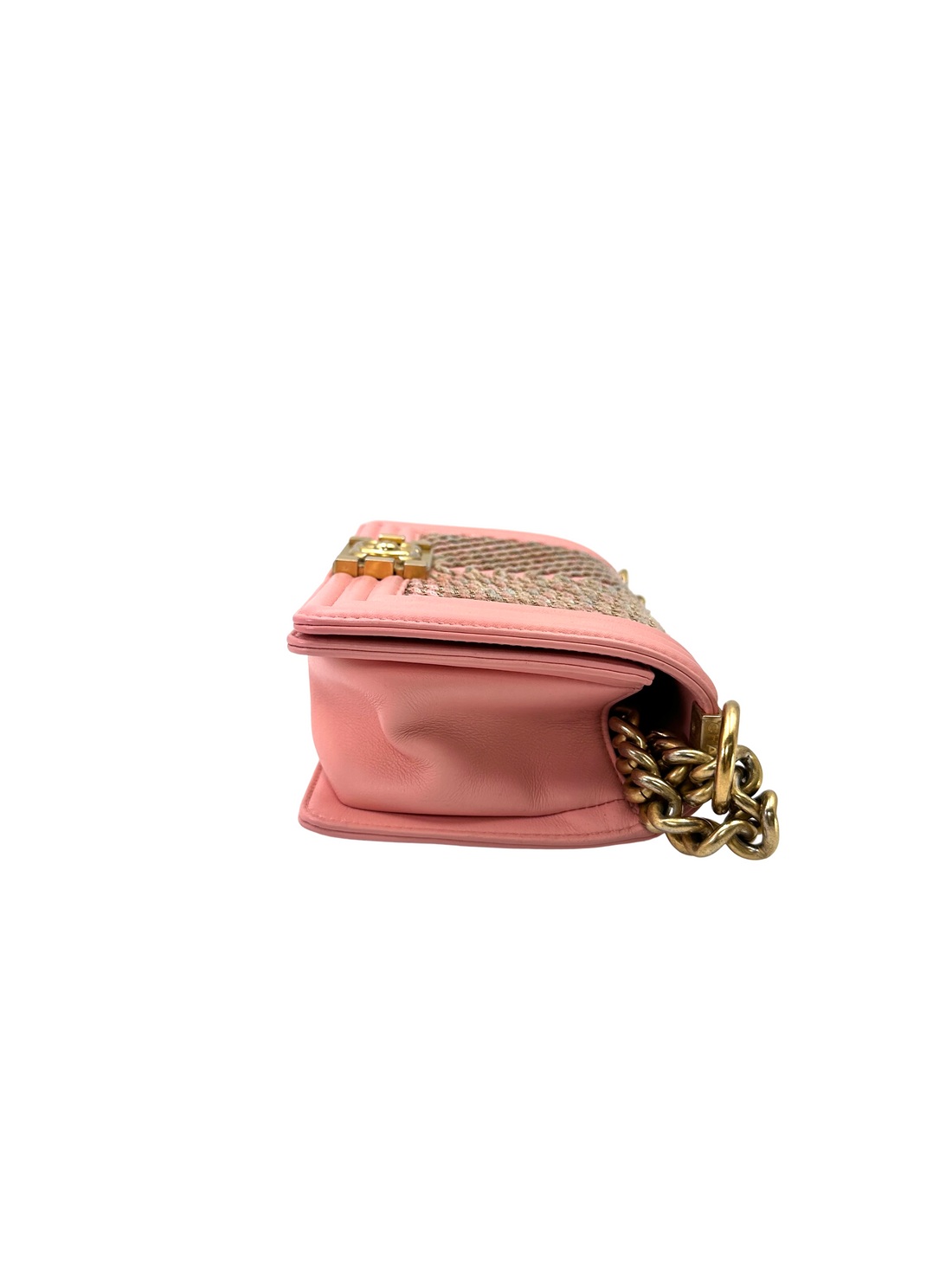 Chanel LeBoy Pink Chevron Quilted Leather Flap Bag With Gold Buckle(27***99) CC2332