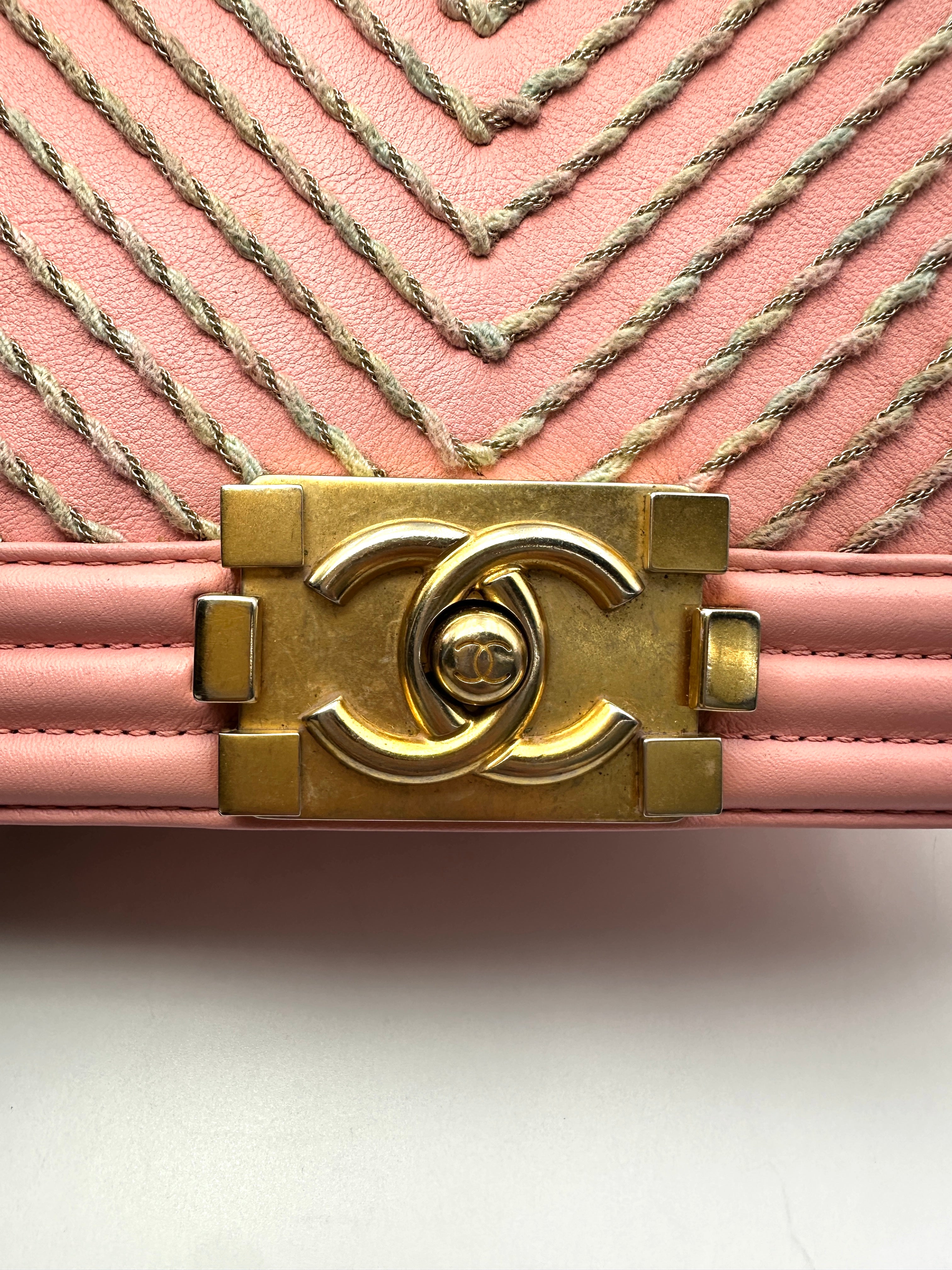 Chanel LeBoy Pink Chevron Quilted Leather Flap Bag With Gold Buckle(27***99) CC2332