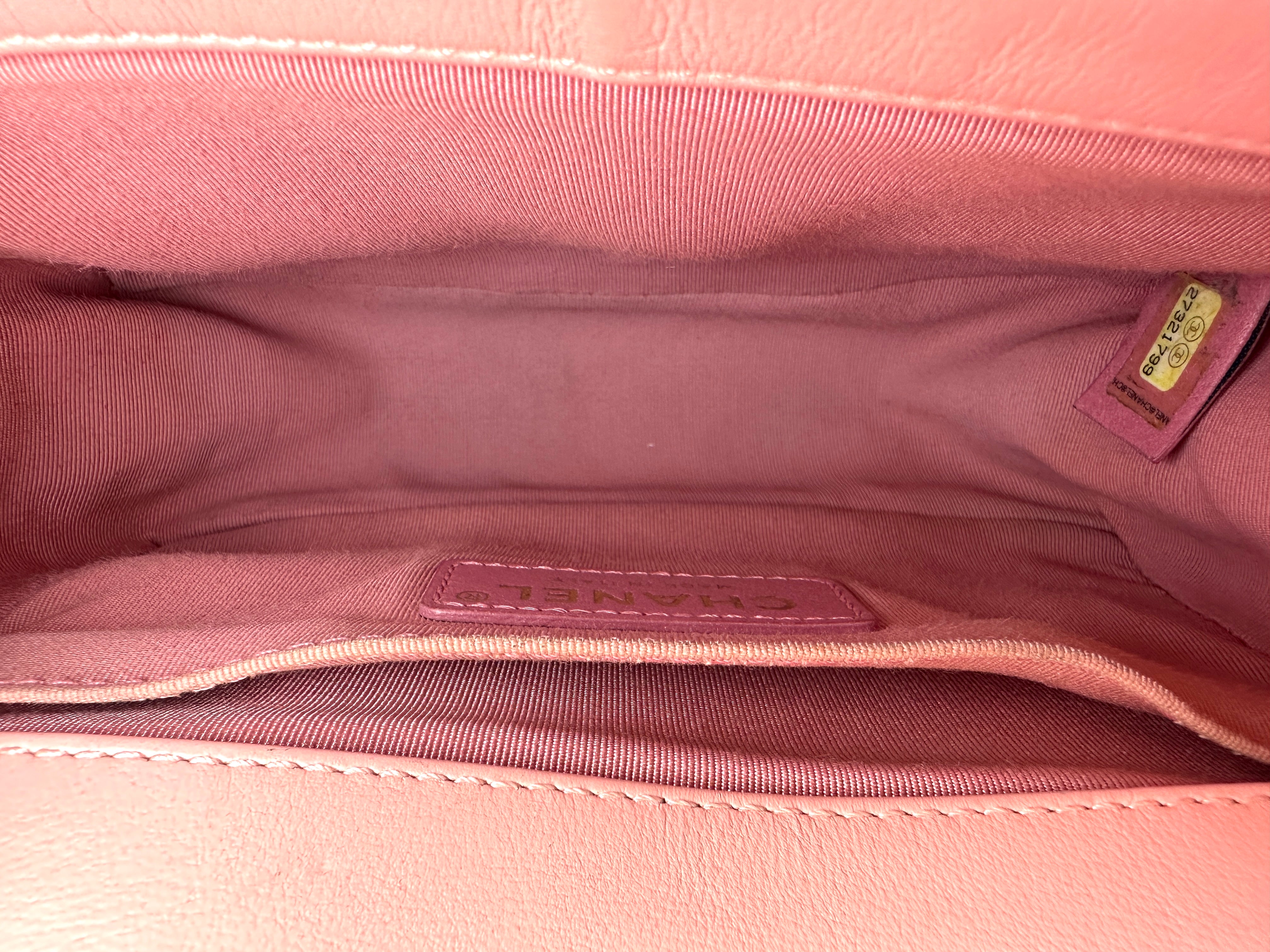 Chanel LeBoy Pink Chevron Quilted Leather Flap Bag With Gold Buckle(27***99) CC2332