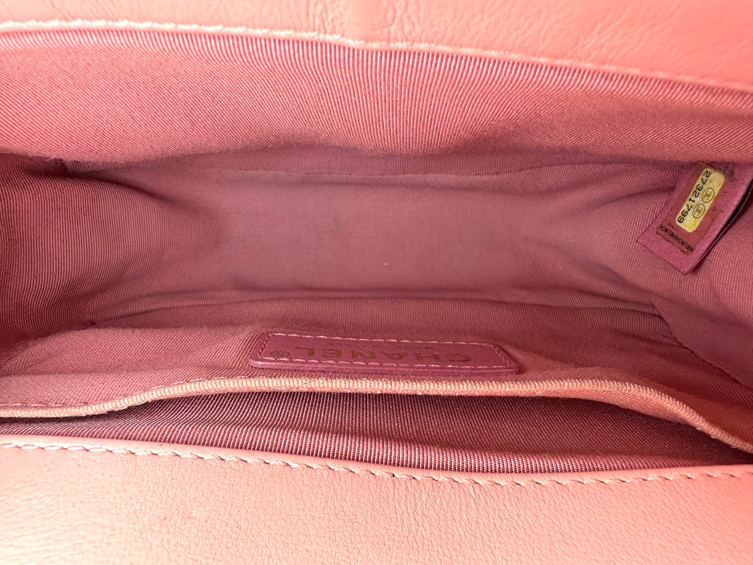 Chanel LeBoy Pink Chevron Quilted Leather Flap Bag With Gold Buckle(27***99) CC2332