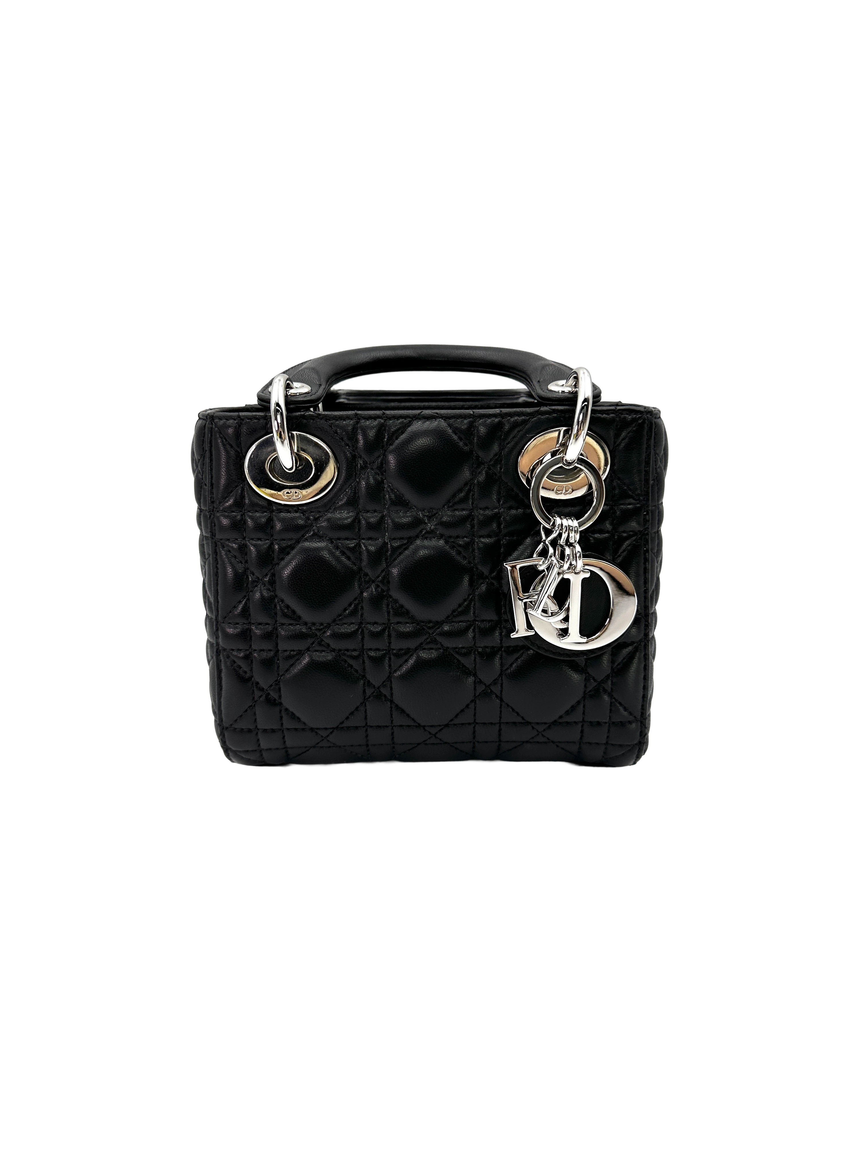 Christian Dior Lady Dior Black Cannage Lambskin Handle Bag DR838