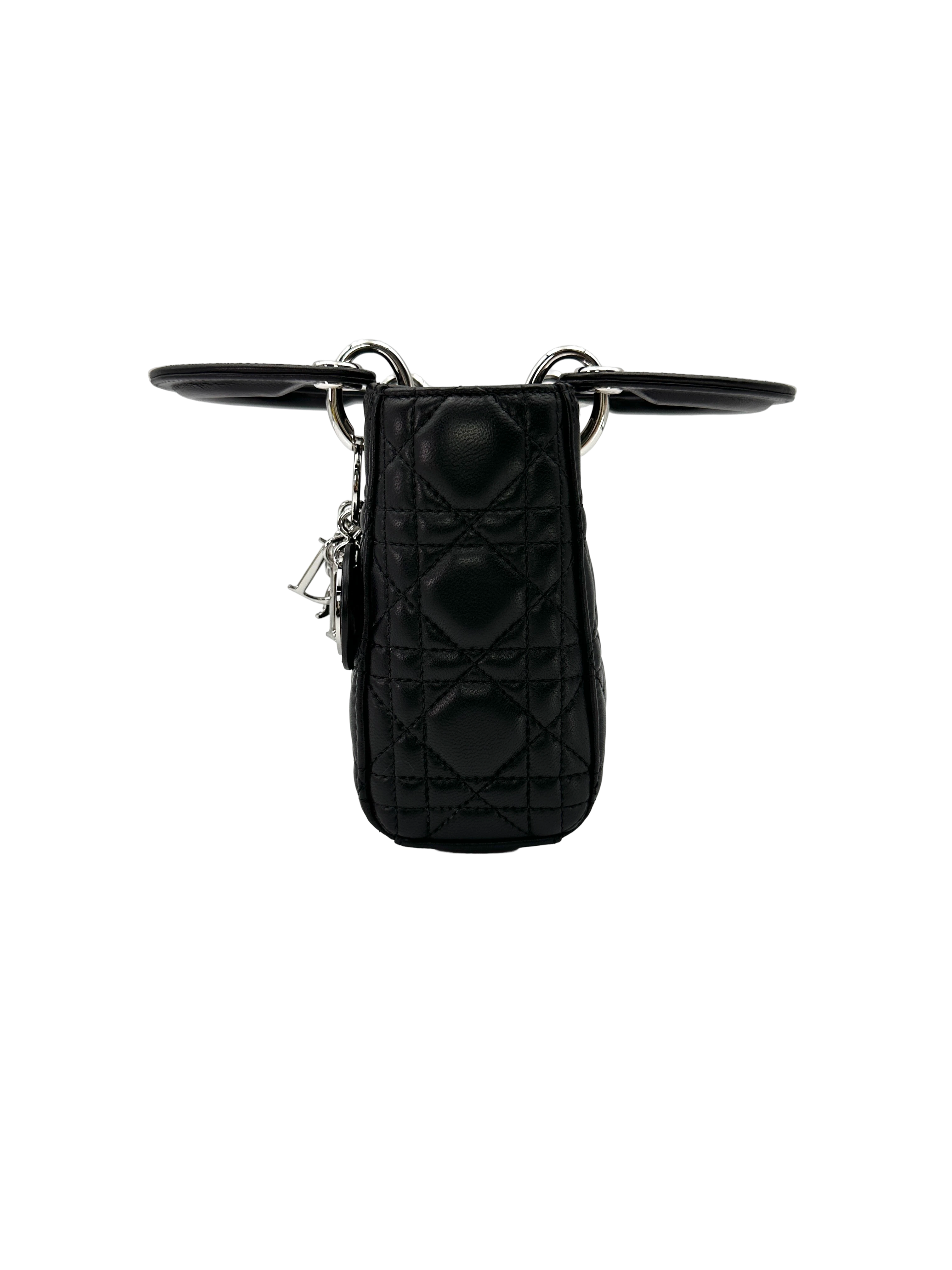 Christian Dior Lady Dior Black Cannage Lambskin Handle Bag DR838