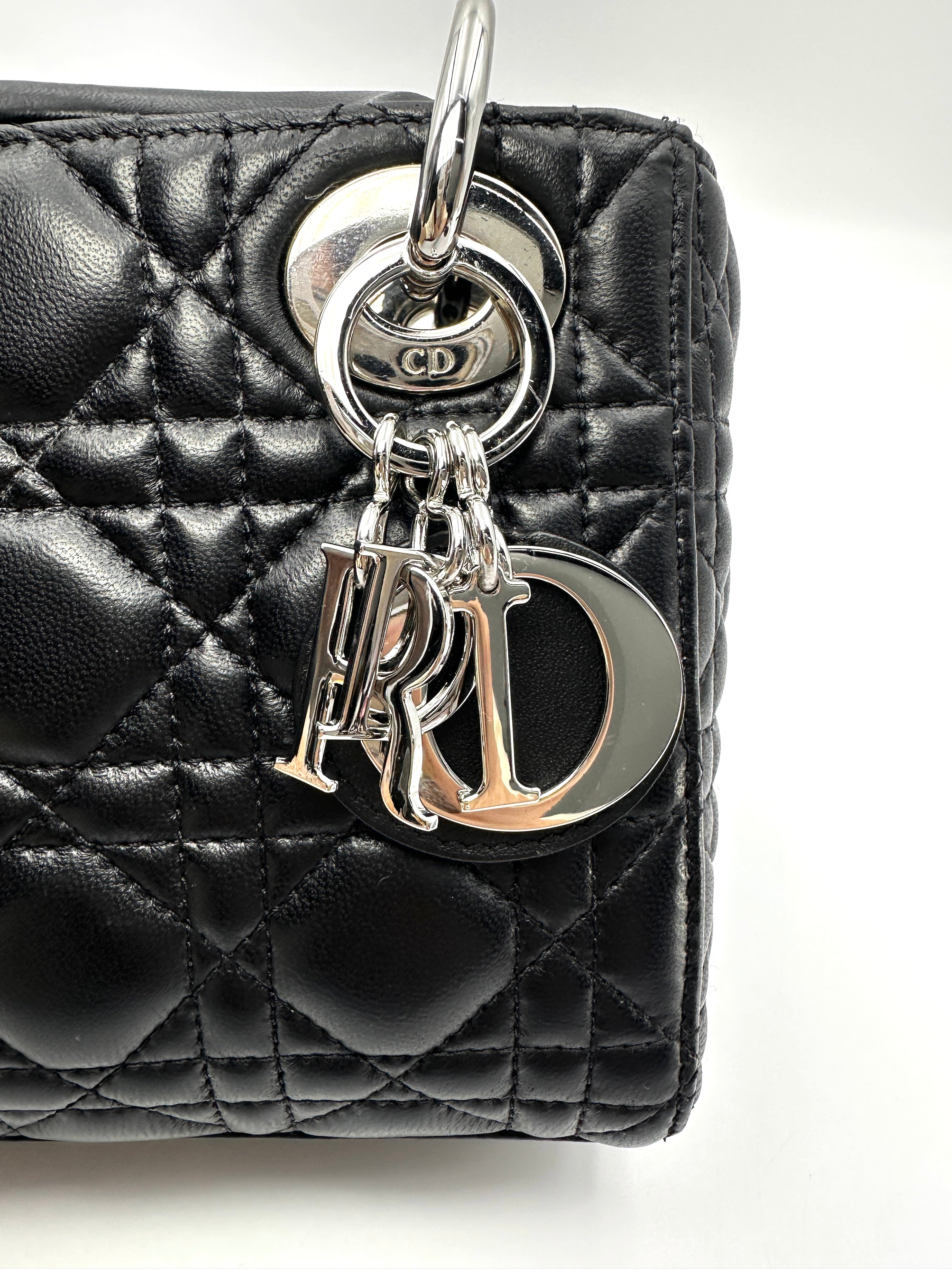 Christian Dior Lady Dior Black Cannage Lambskin Handle Bag DR838
