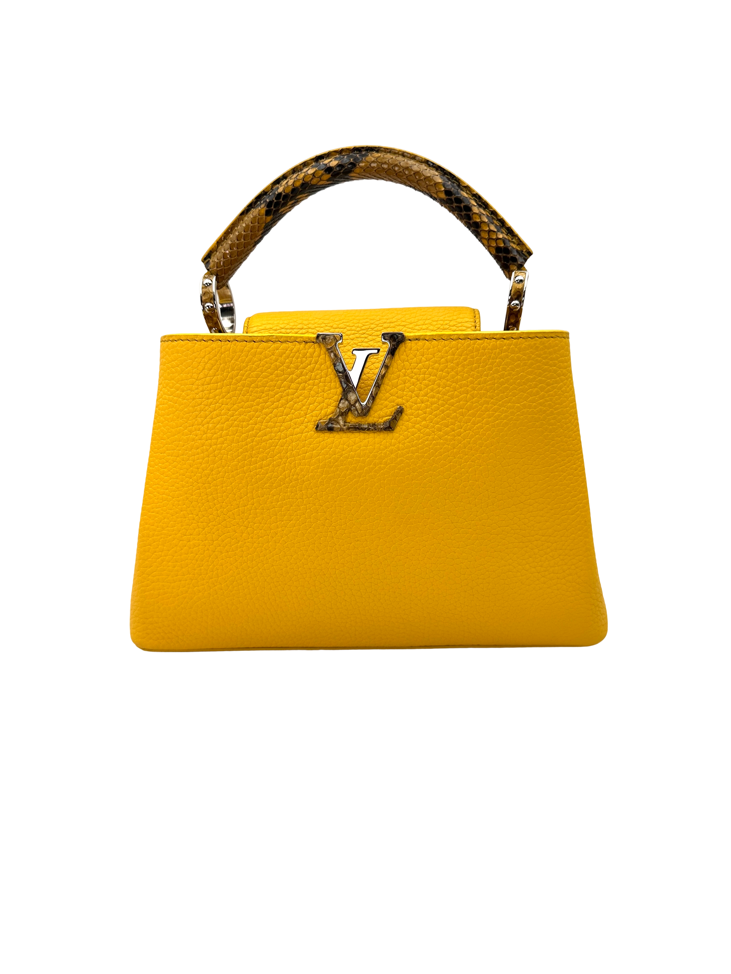Louis Vuitton Capucines Yellow Taurillon Leather Python Handle Bag LV3155