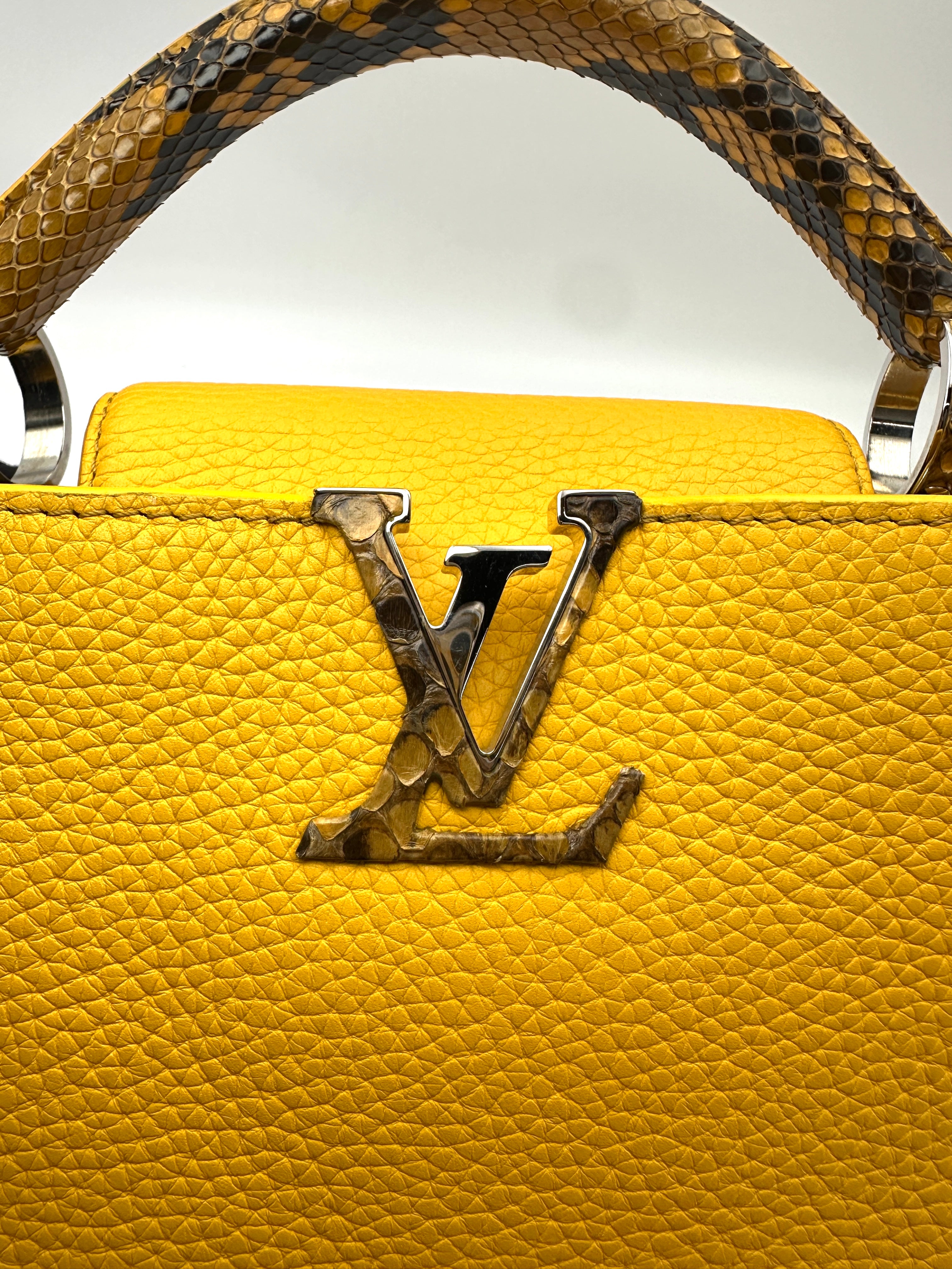 Louis Vuitton Capucines Yellow Taurillon Leather Python Handle Bag LV3155