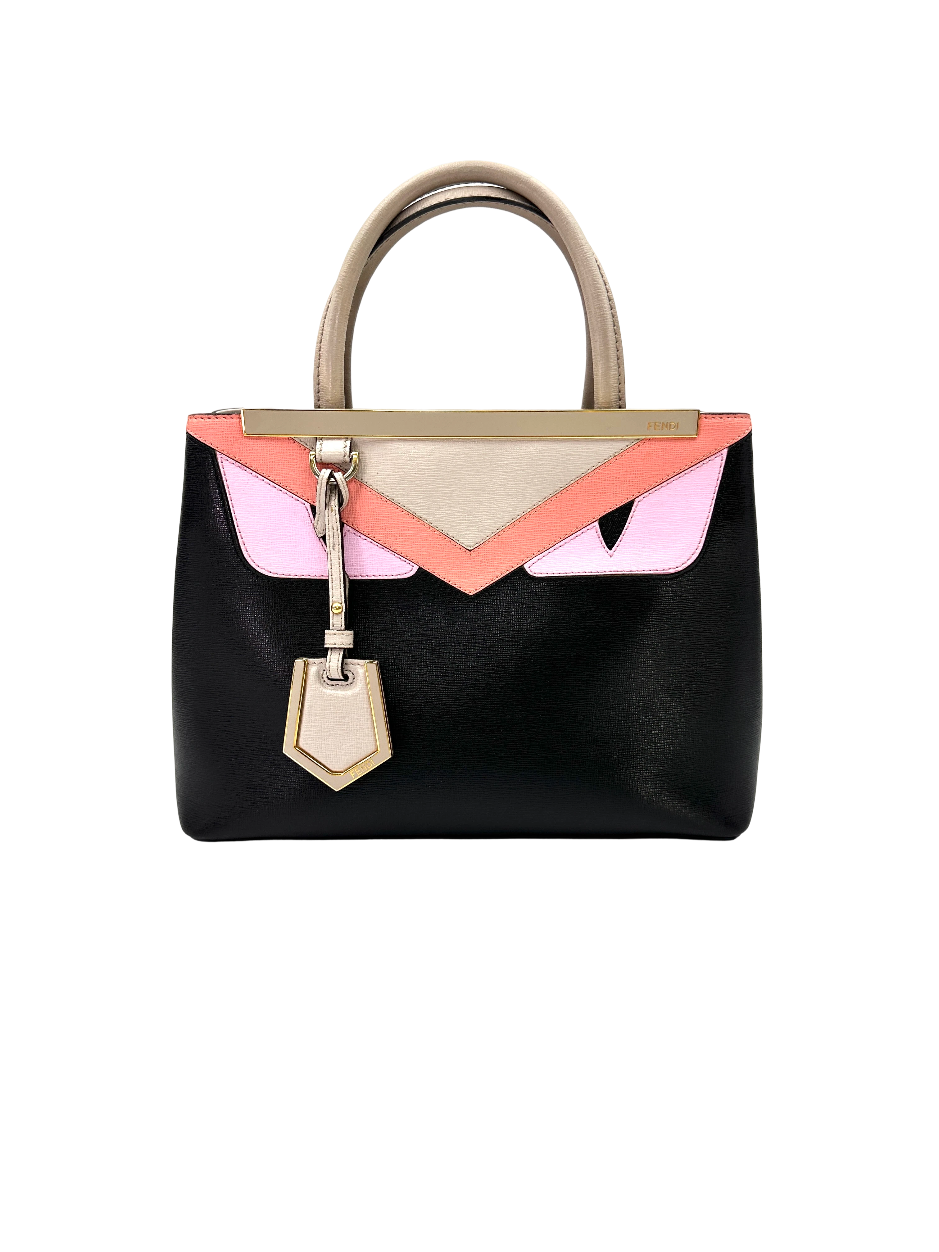 Fendi Petite 2Jours Monster Eyes Black Leather Handle Bag FF129