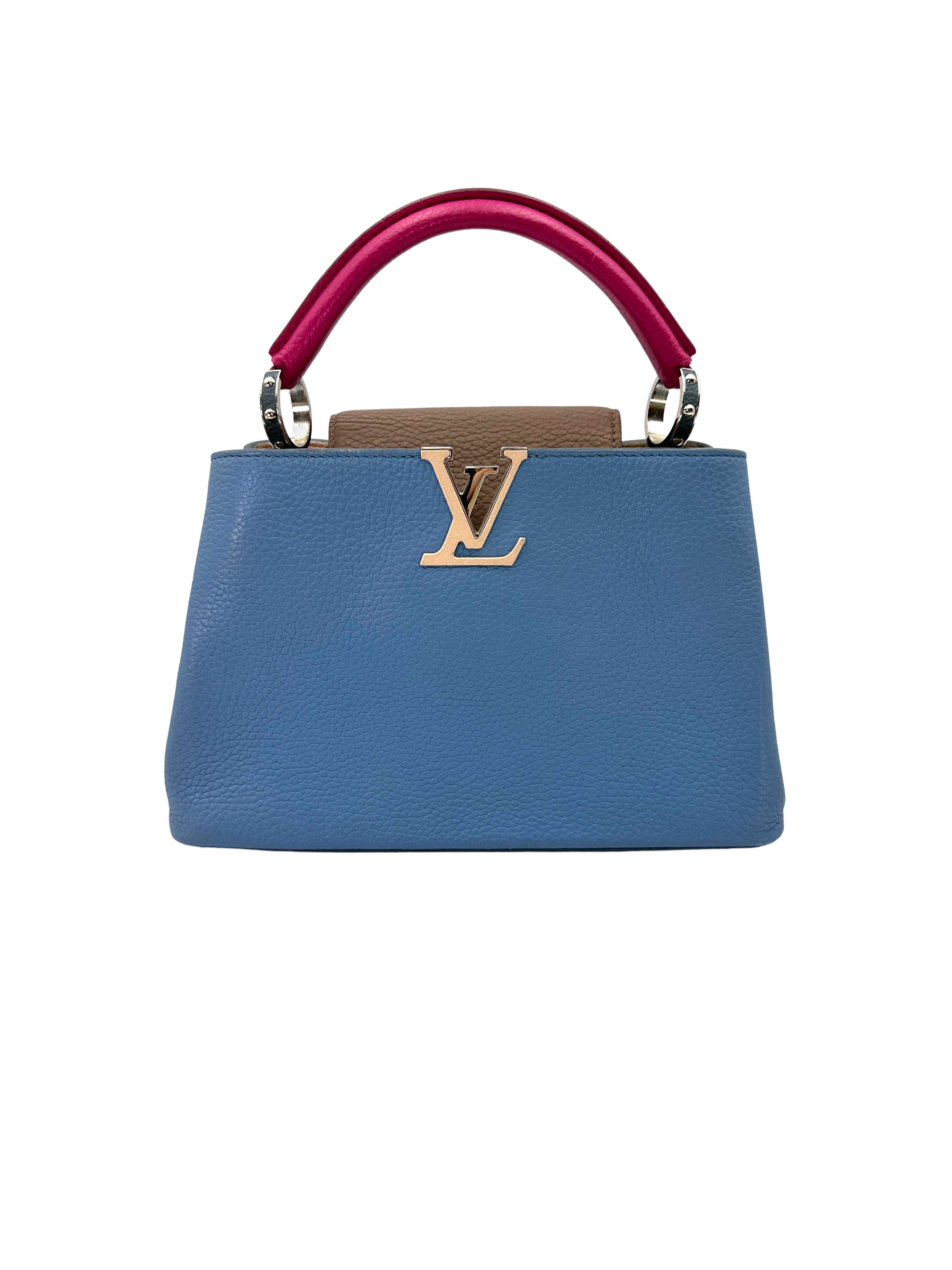 Louis Vuitton Capucines BB Blue Taurillon Leather Pink Handle Bag LV3154