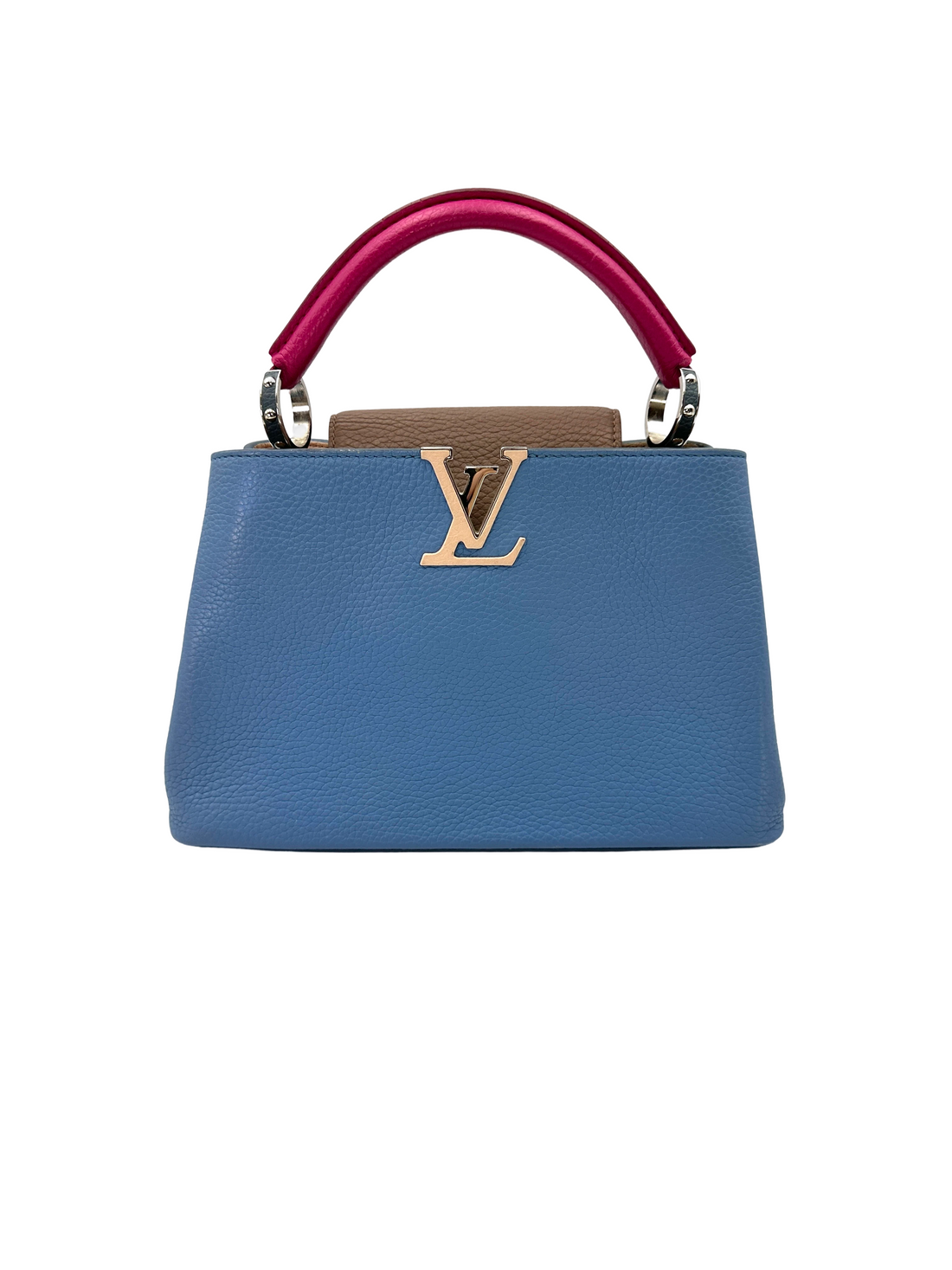 Louis Vuitton Capucines BB Blue Taurillon Leather Pink Handle Bag LV3154