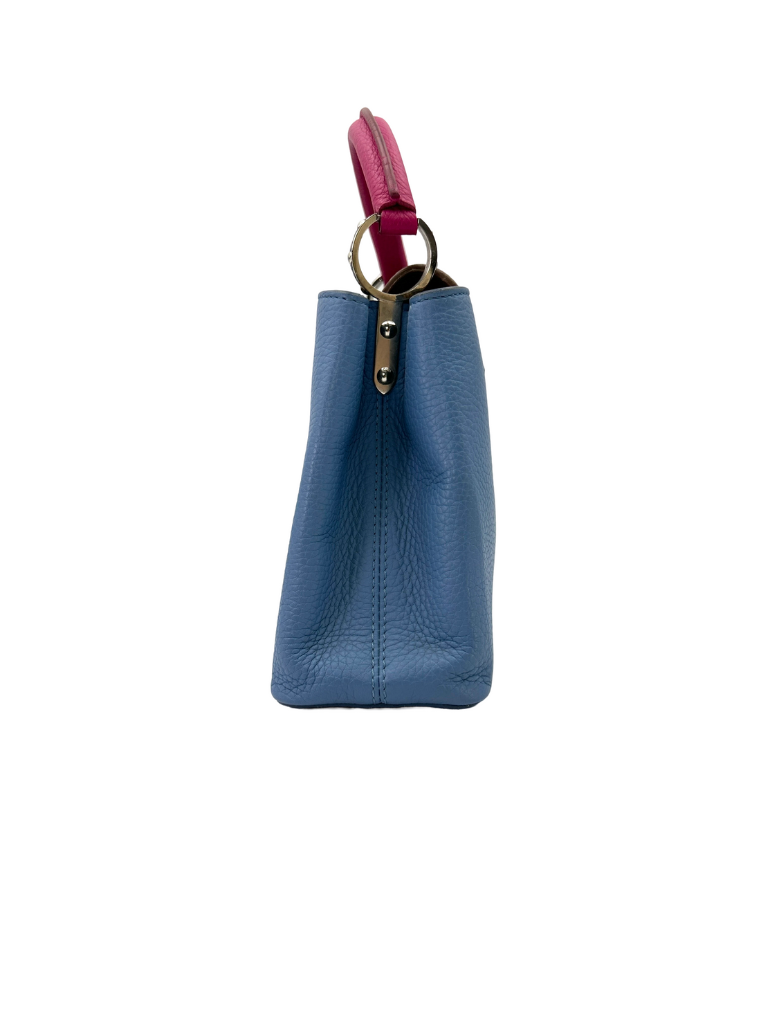 Louis Vuitton Capucines BB Blue Taurillon Leather Pink Handle Bag LV3154