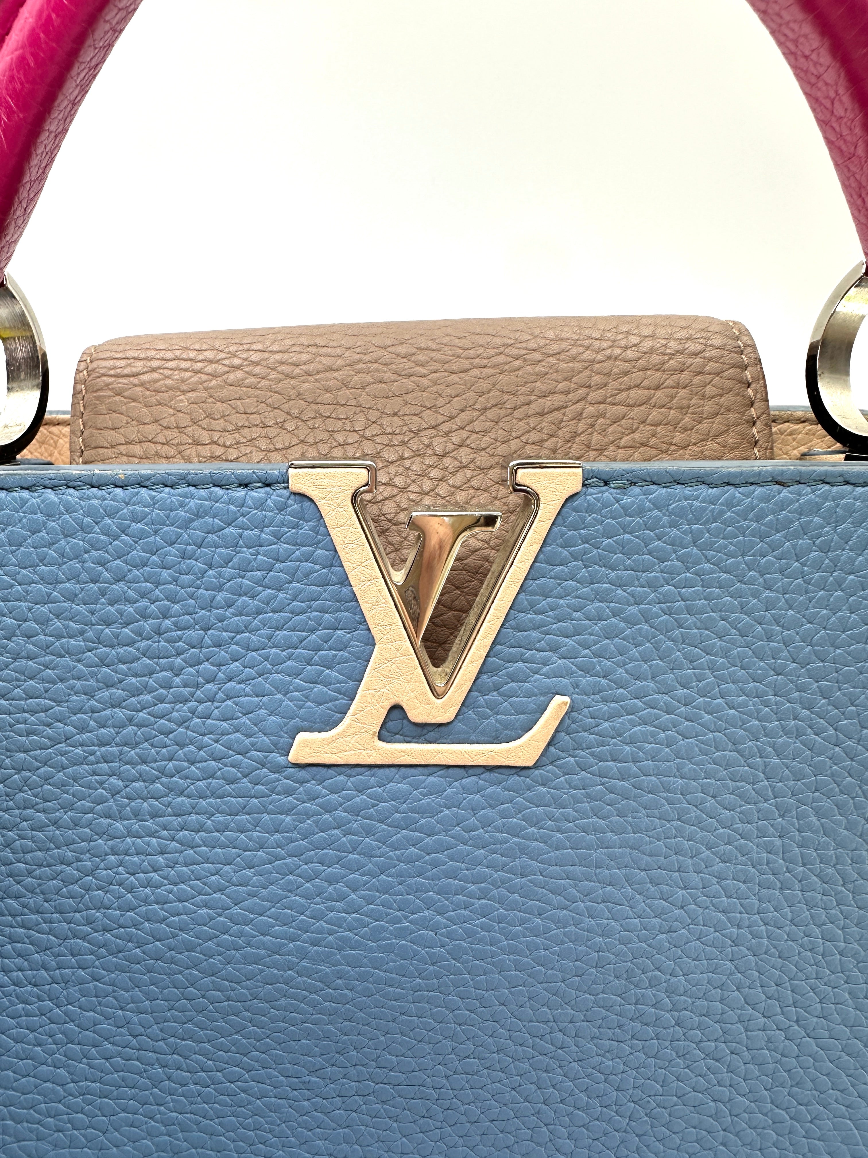Louis Vuitton Capucines BB Blue Taurillon Leather Pink Handle Bag LV3154