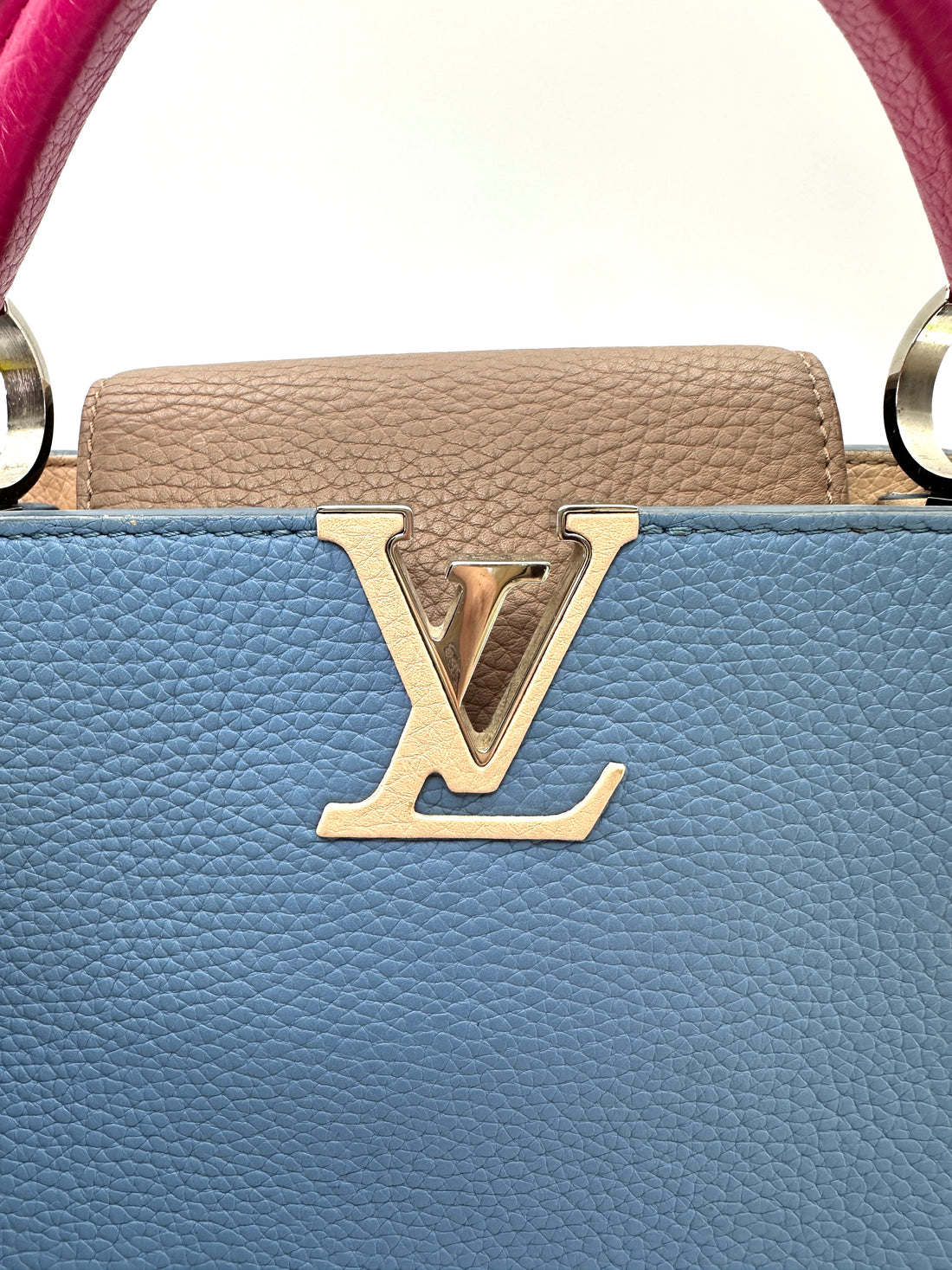 Louis Vuitton Capucines BB Blue Taurillon Leather Pink Handle Bag LV3154
