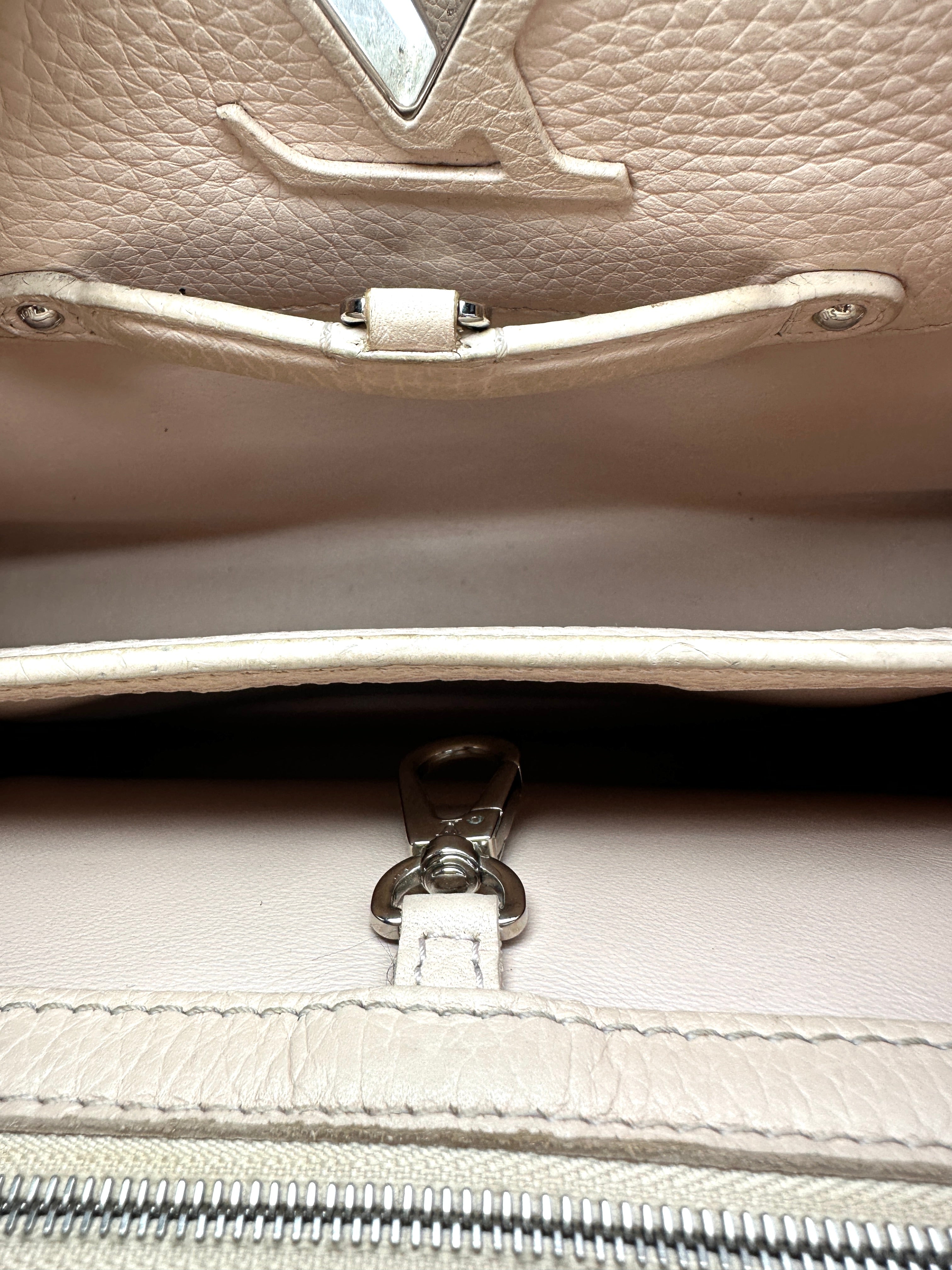 Louis Vuitton Capucines BB Blue Taurillon Leather Pink Handle Bag LV3154
