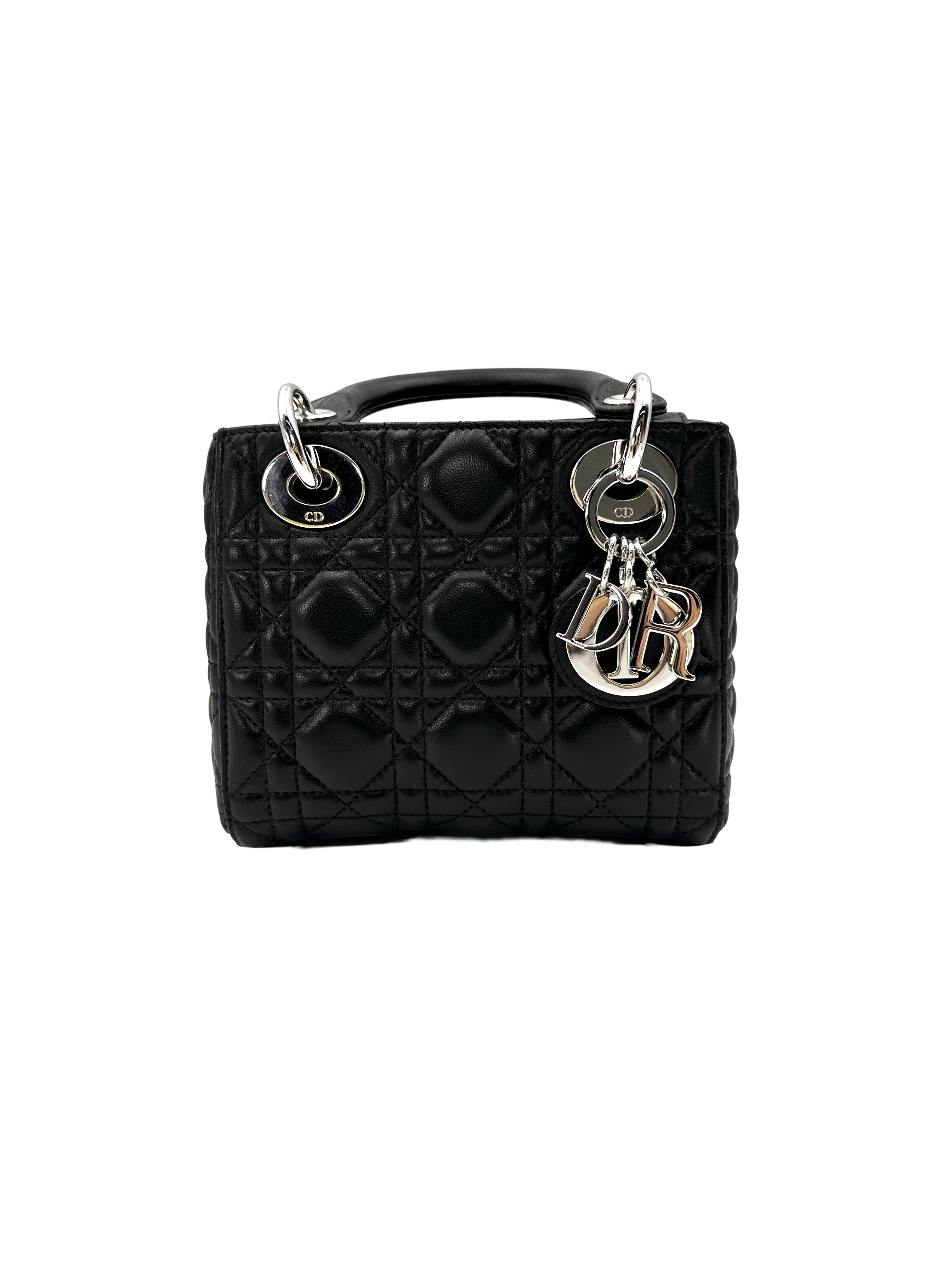 Christian Dior Lady Dior Black Cannage Lambskin Handle Bag CC2333