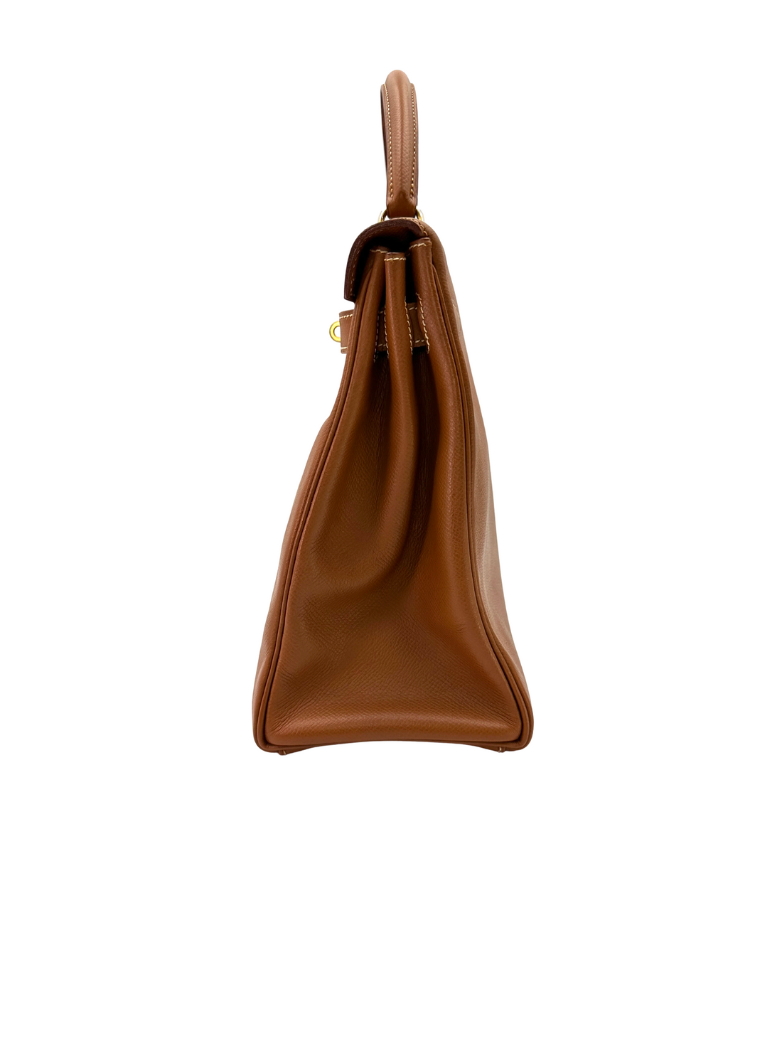 Hermes Kelly Brown Leather Handle Bag With Gold Hardware HR136SA