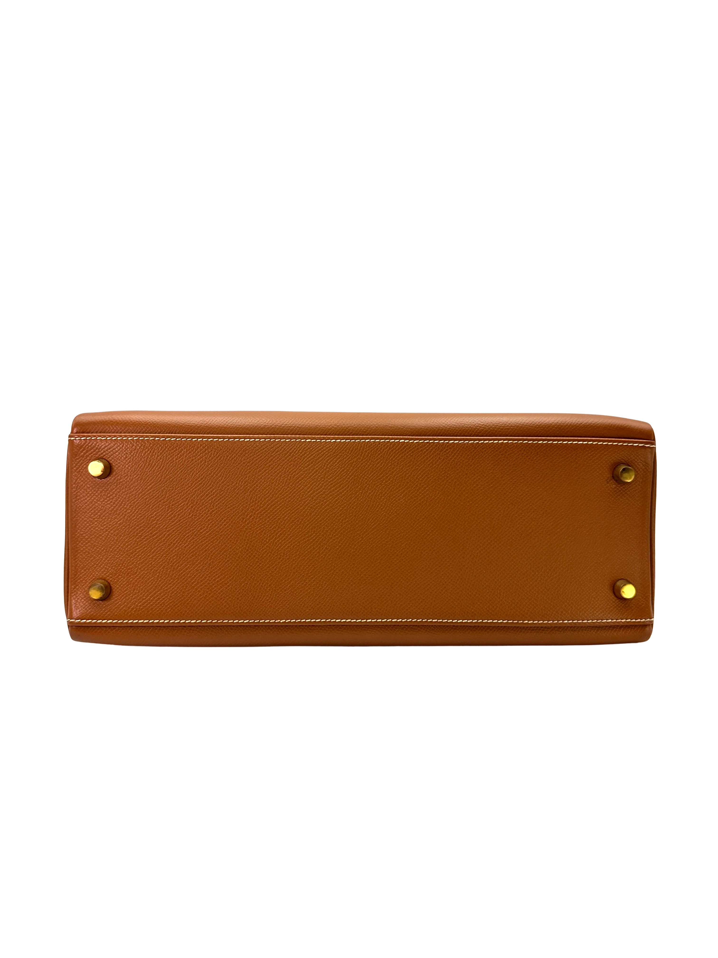 Hermes Kelly Brown Leather Handle Bag With Gold Hardware HR136SA
