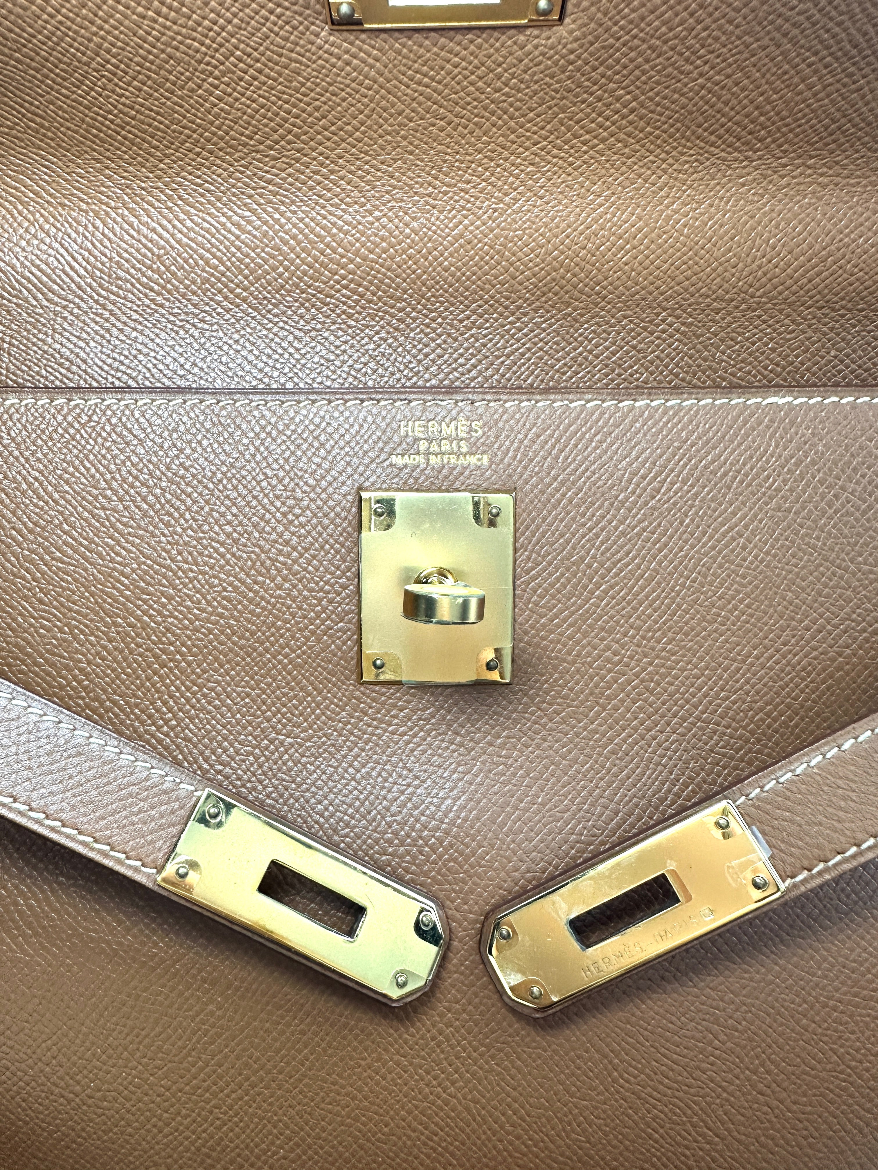 Hermes Kelly Brown Leather Handle Bag With Gold Hardware HR136SA