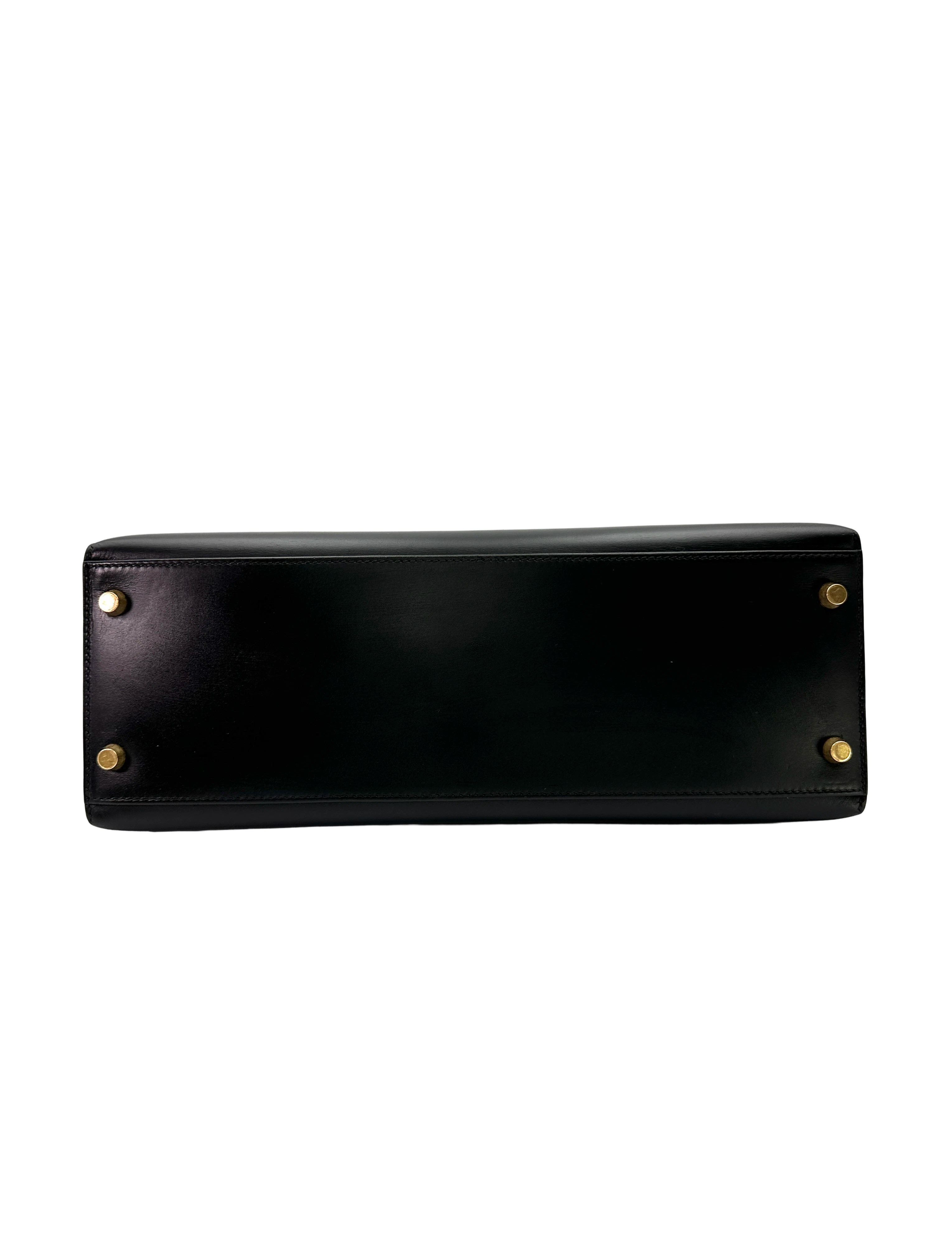 Hermes Kelly32 Black Leather Handle Bag With Gold Hardware HR135