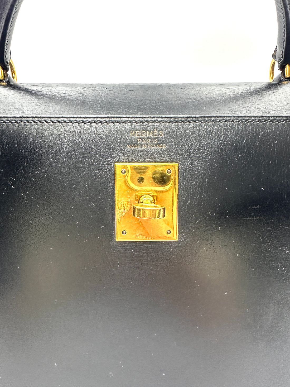 Hermes Kelly32 Black Leather Handle Bag With Gold Hardware HR135