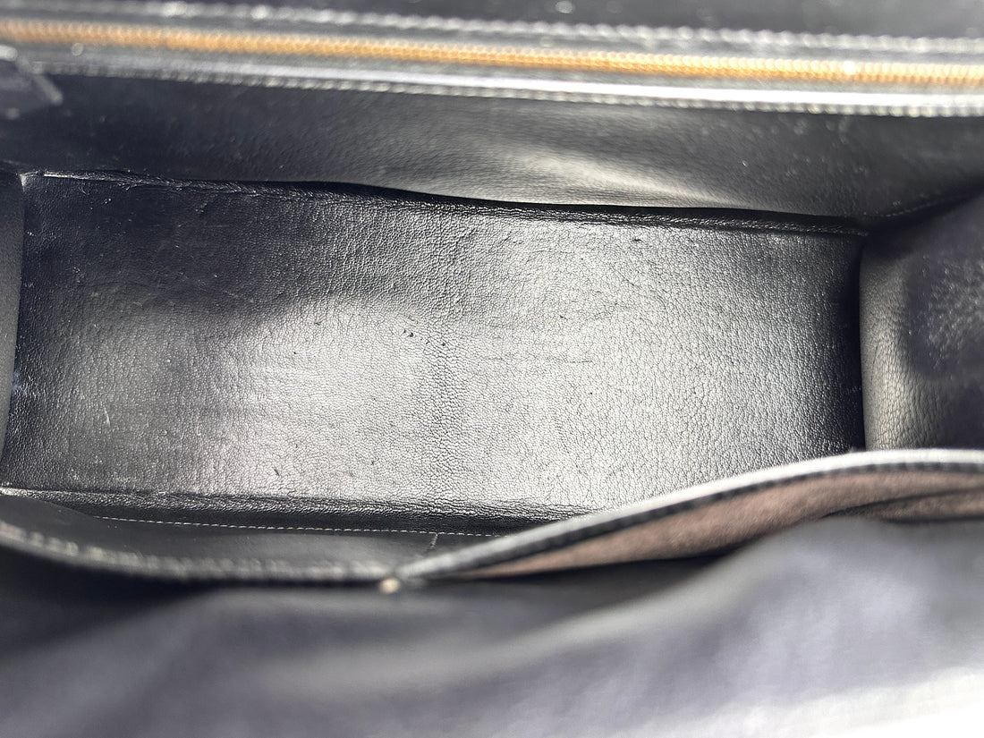 Hermes Kelly32 Black Leather Handle Bag With Gold Hardware HR135