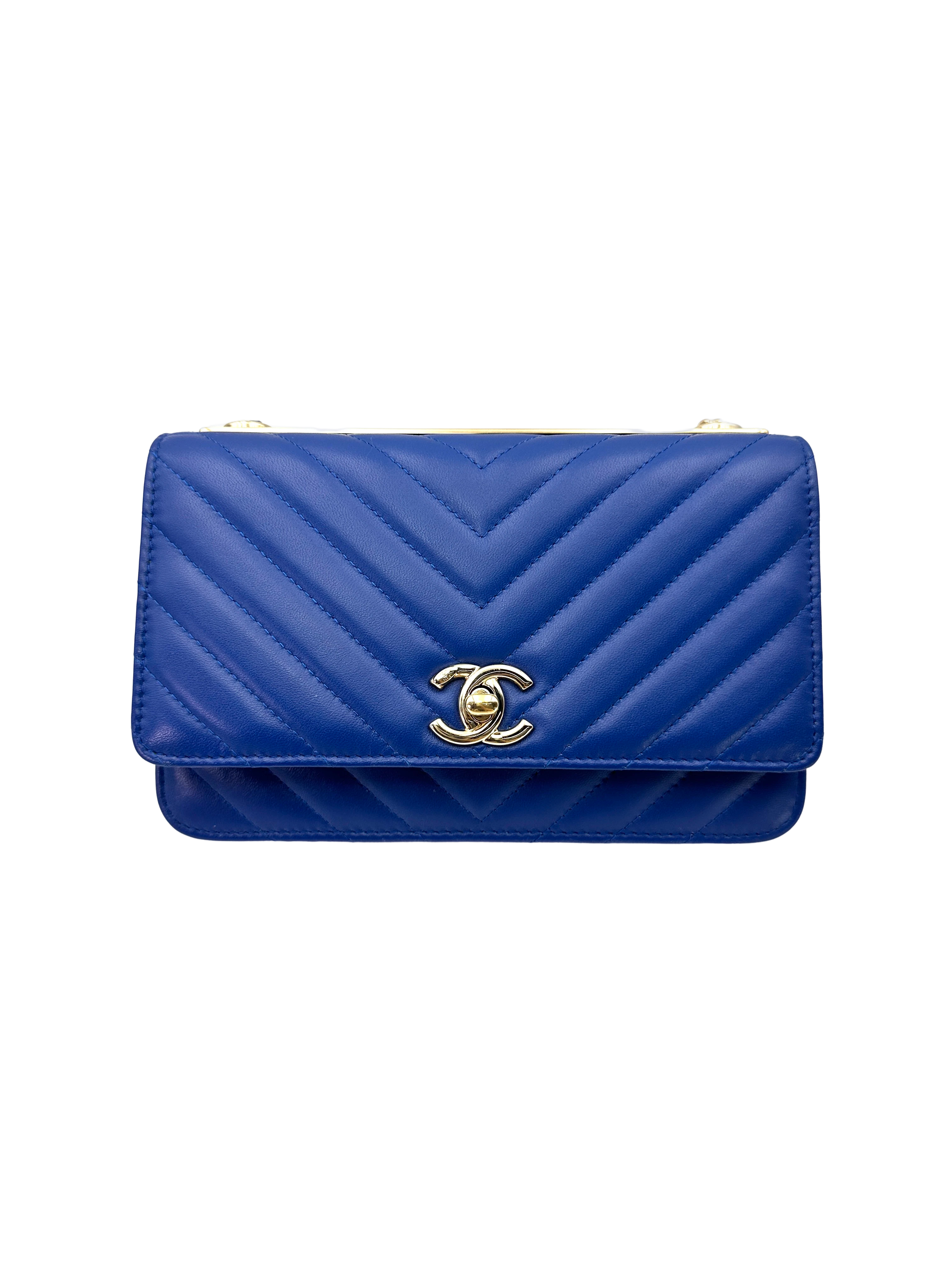 Chanel Trendy CC Blue Chevron Quilted Lambskin Wallet On Chain(26***19) CC2337
