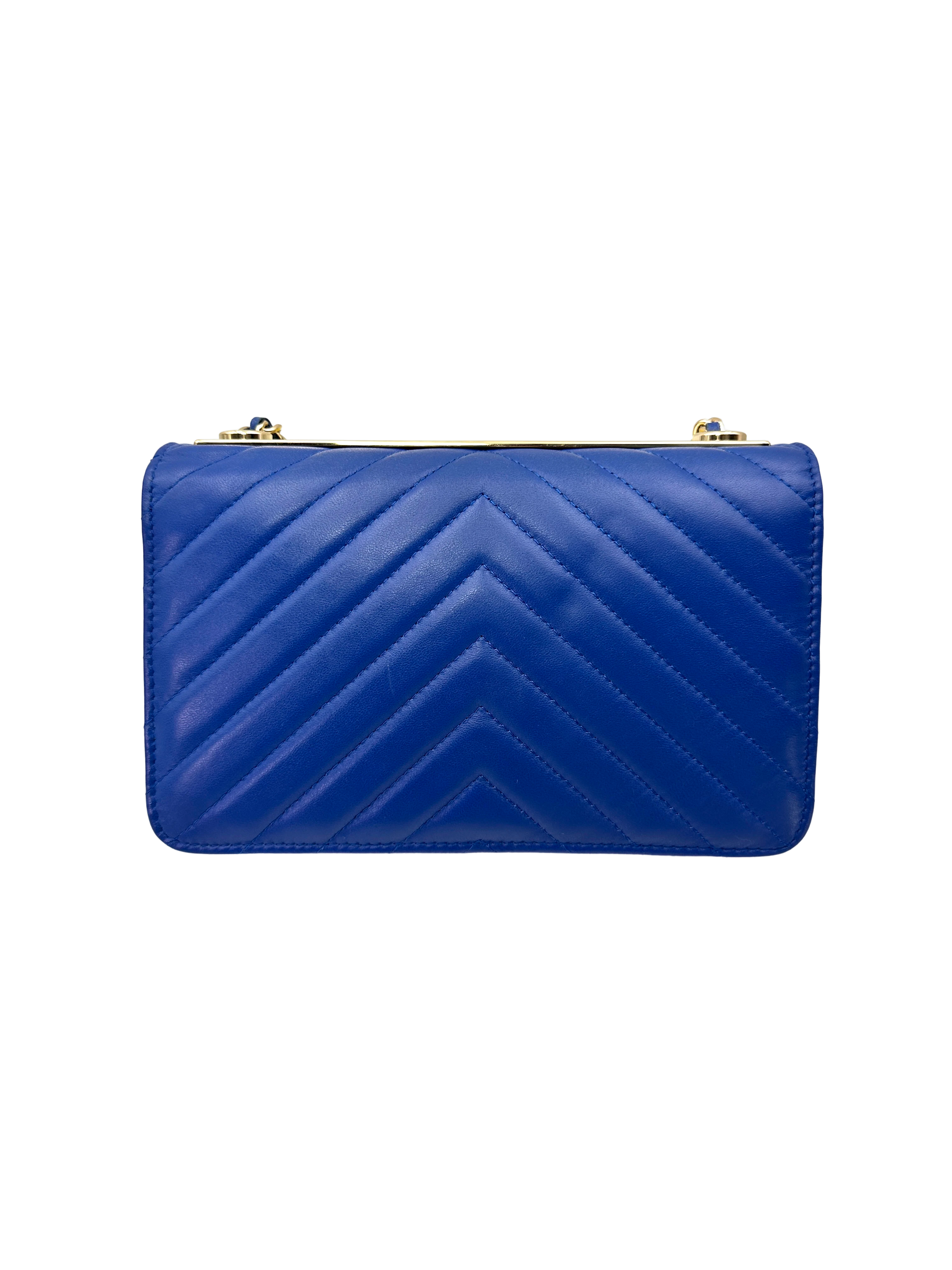 Chanel Trendy CC Blue Chevron Quilted Lambskin Wallet On Chain(26***19) CC2337