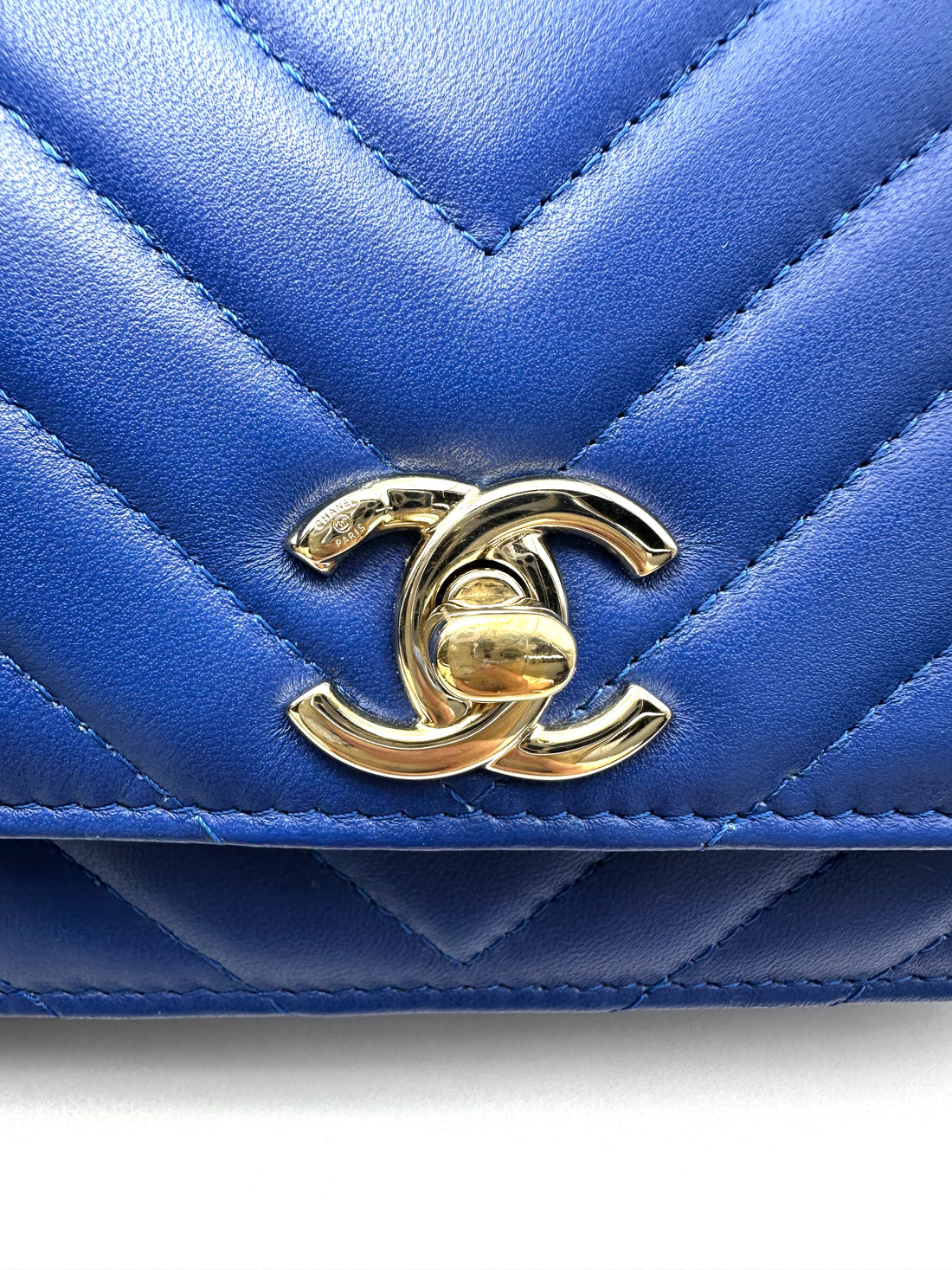 Chanel Trendy CC Blue Chevron Quilted Lambskin Wallet On Chain(26***19) CC2337