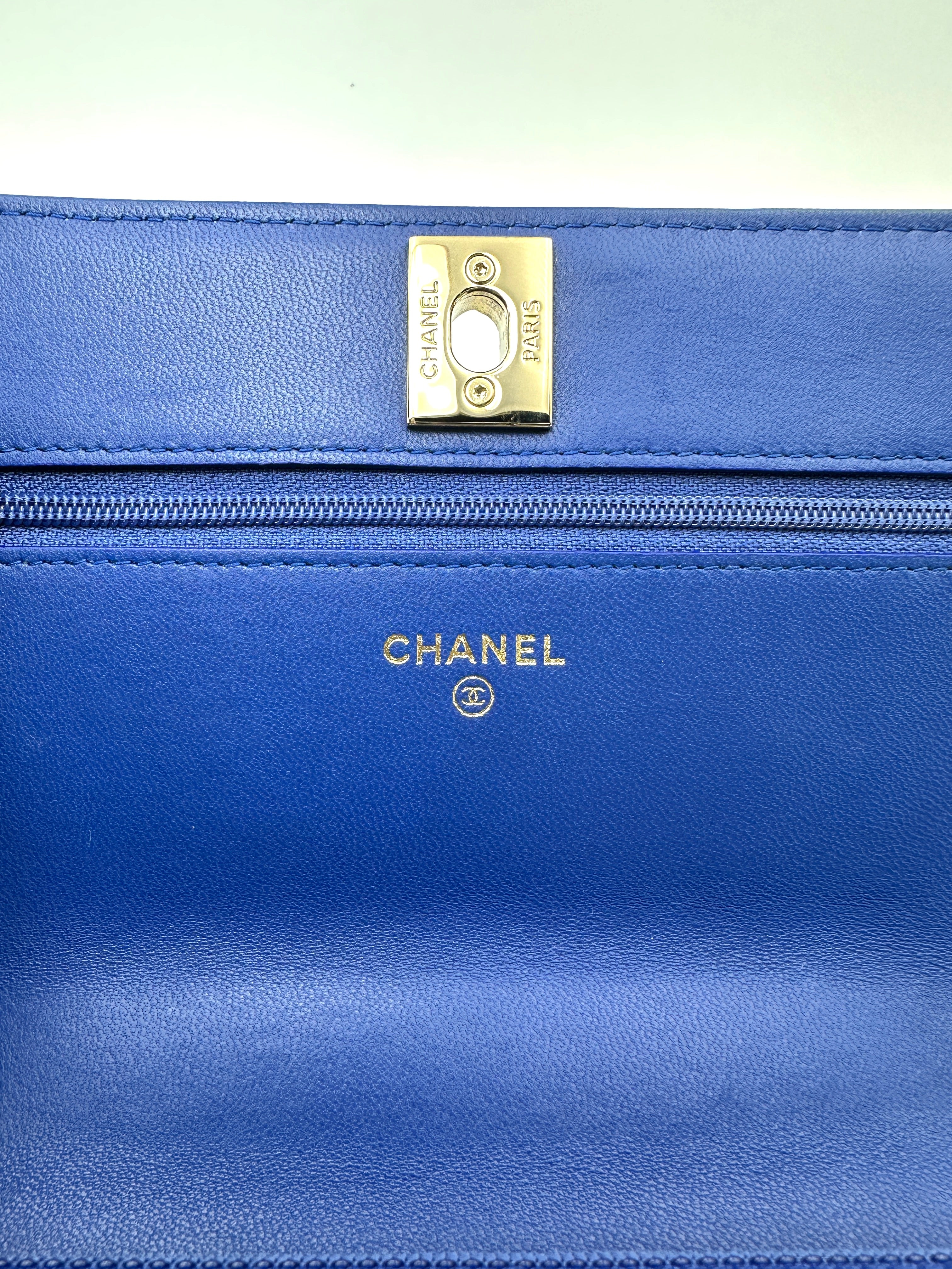 Chanel Trendy CC Blue Chevron Quilted Lambskin Wallet On Chain(26***19) CC2337