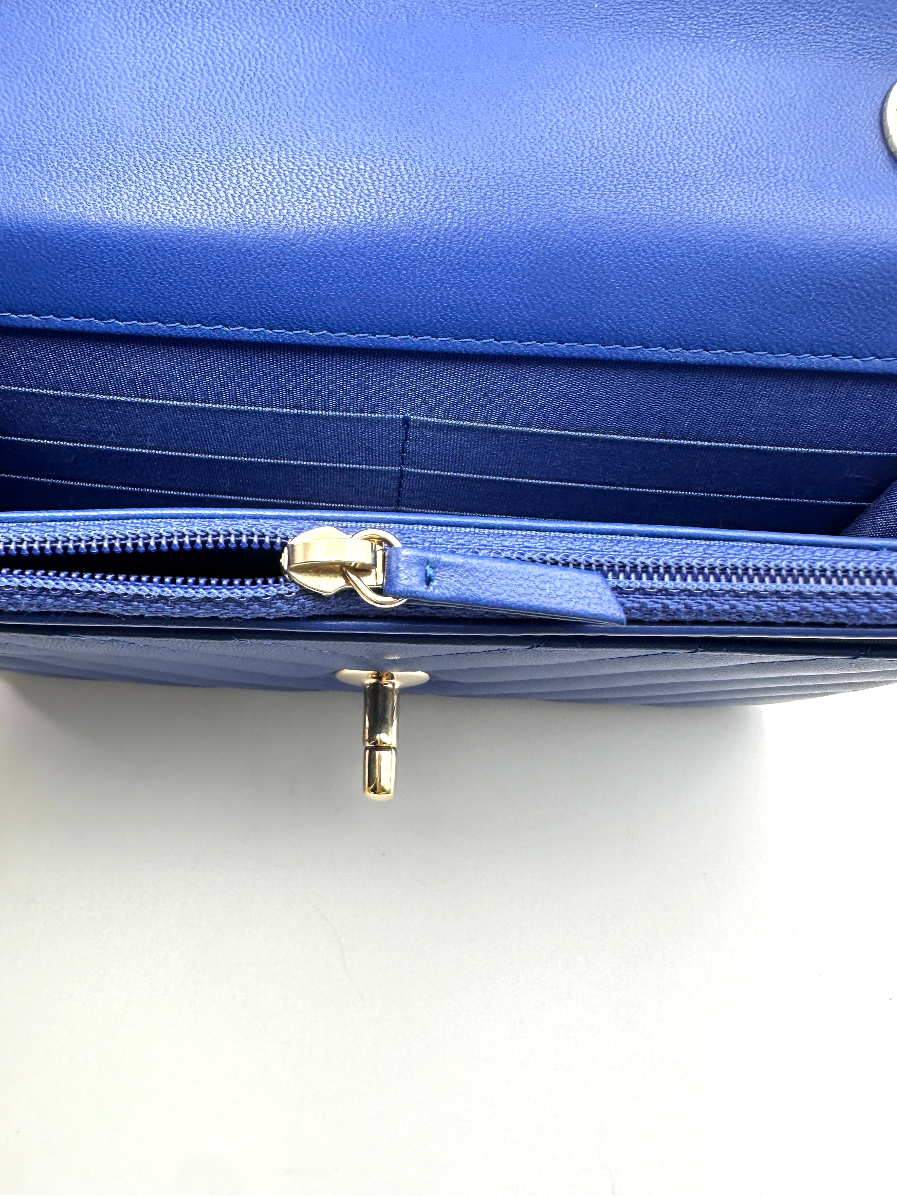 Chanel Trendy CC Blue Chevron Quilted Lambskin Wallet On Chain(26***19) CC2337