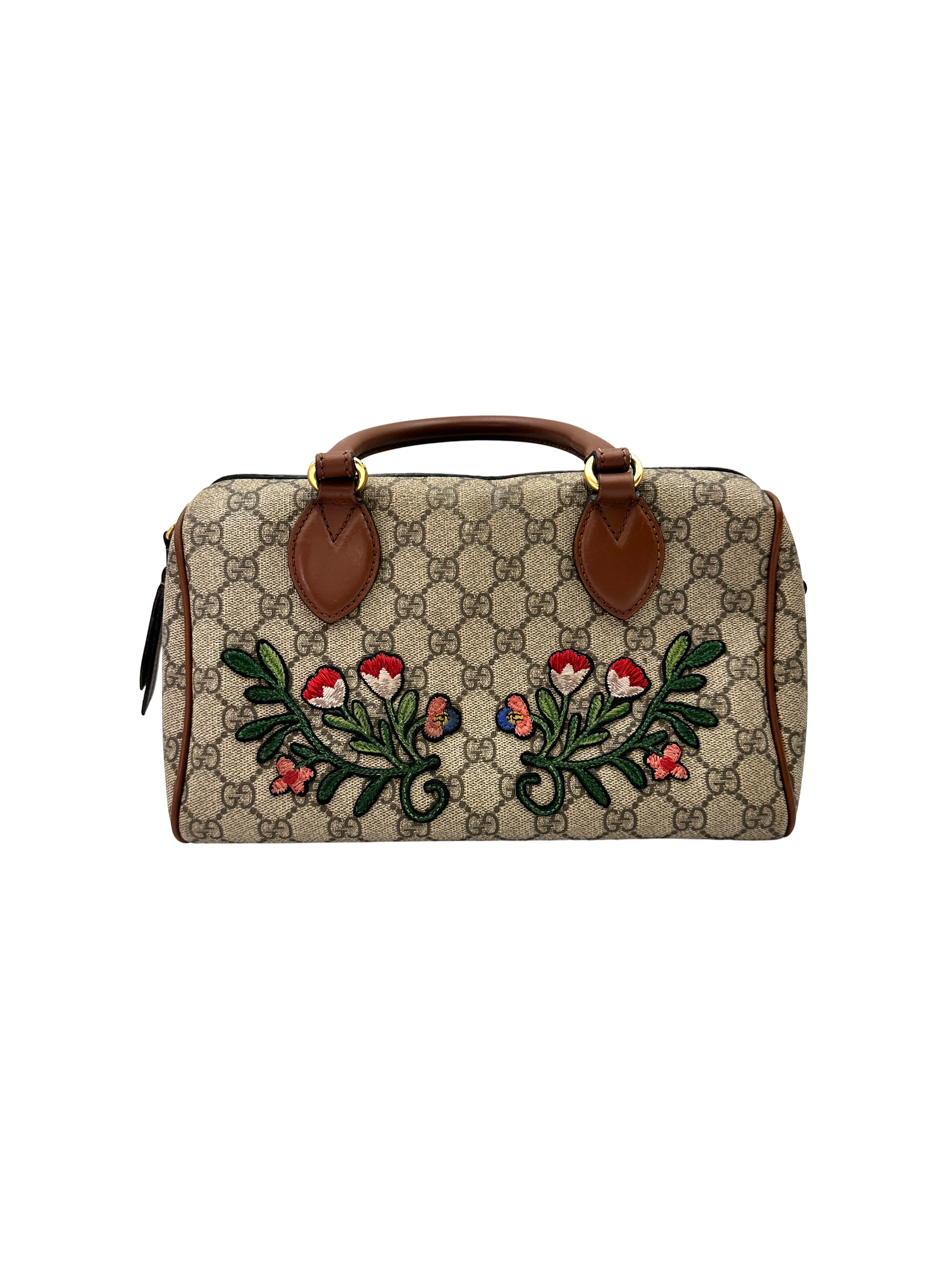 Gucci GG Supreme Canvas Floral Embroidered Boston Bag GG1369