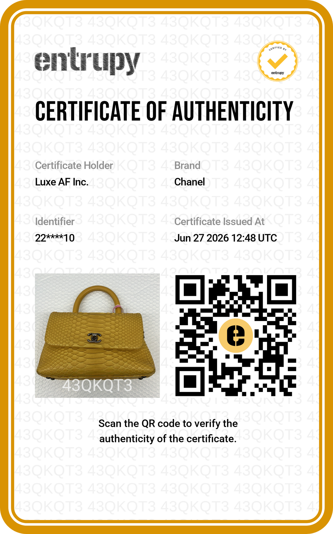 Chanel CoCo Handle Yellow Python Leather Shoulder Bag(22***10) CC2371