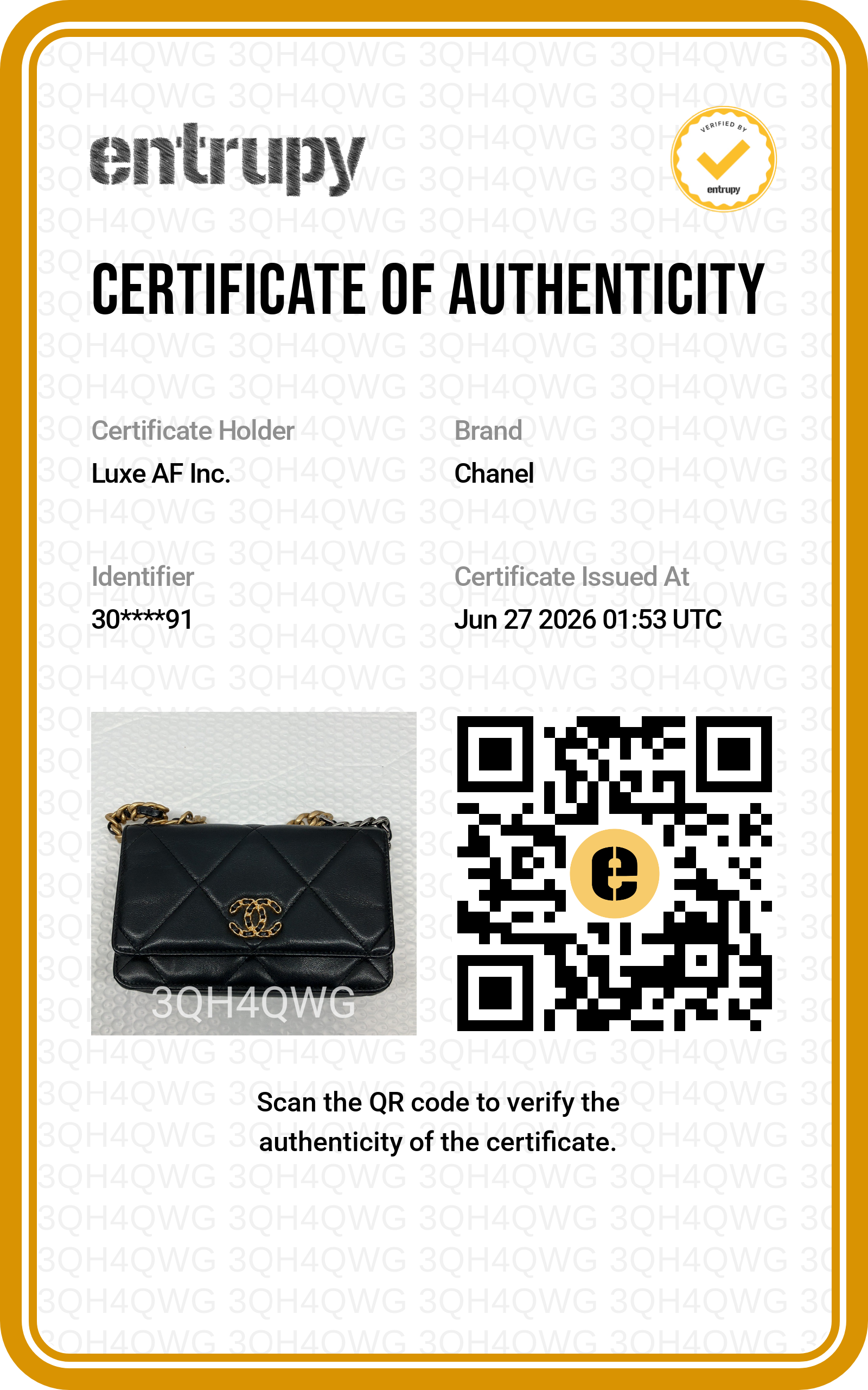 Chanel 19Bag Black Quilted Leather Wallet On Chain(30***91) CC2319