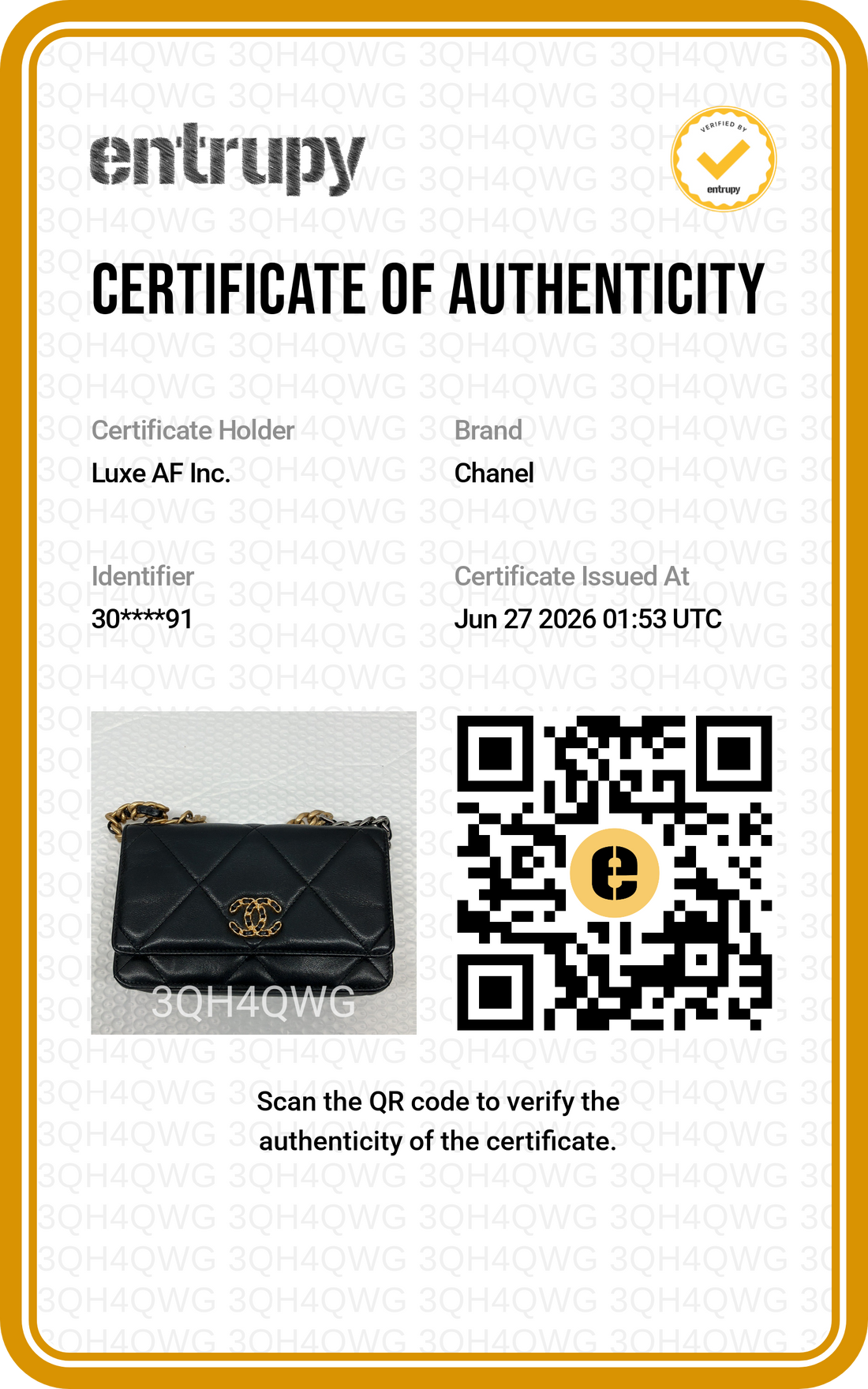 Chanel 19Bag Black Quilted Leather Wallet On Chain(30***91) CC2319