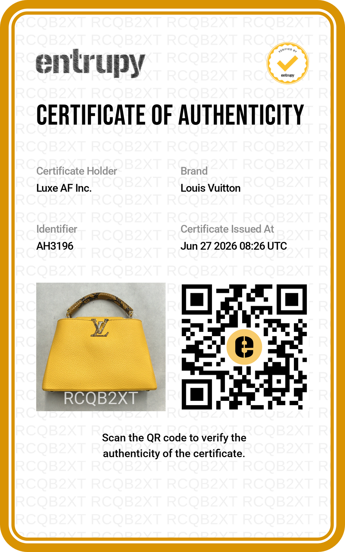 Louis Vuitton Capucines Yellow Taurillon Leather Python Handle Bag LV3155