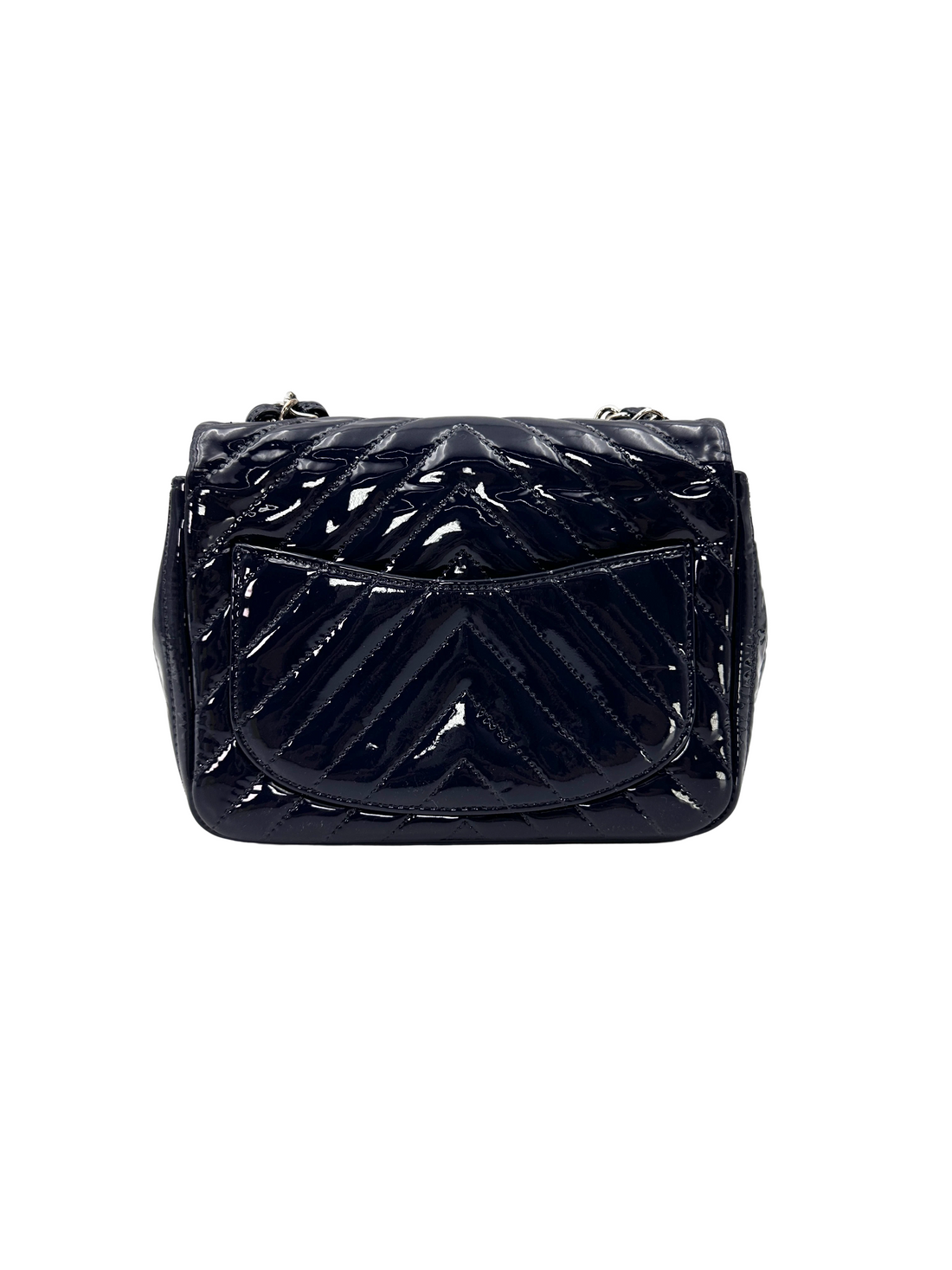 Chanel Classic Flap Navy Chevron Quilted Patent Leather Flap Bag(21***32) CC2336