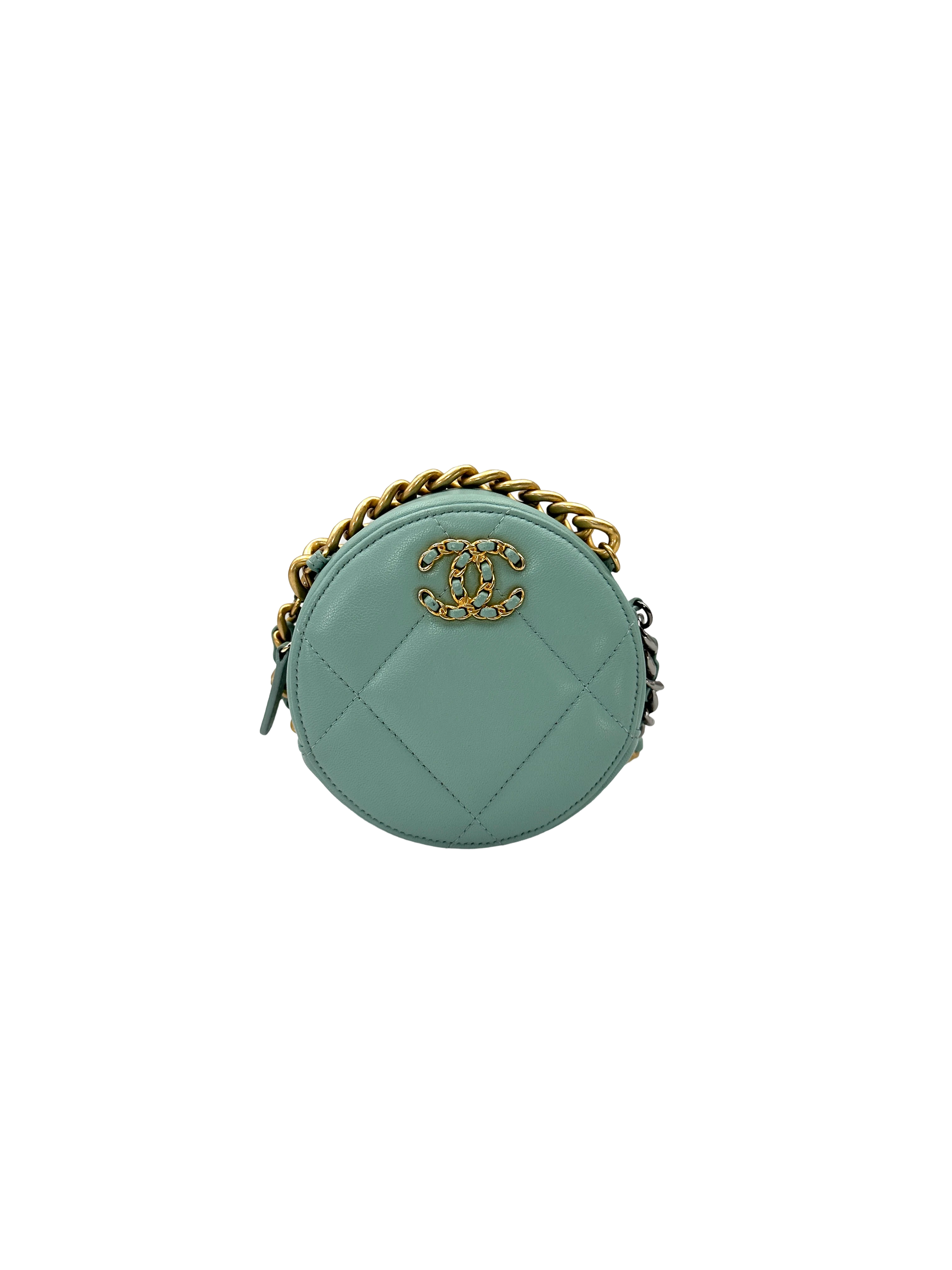 Chanel 19Bag Mint Green Quilted Leather Round Clutch(29***77) CC2339