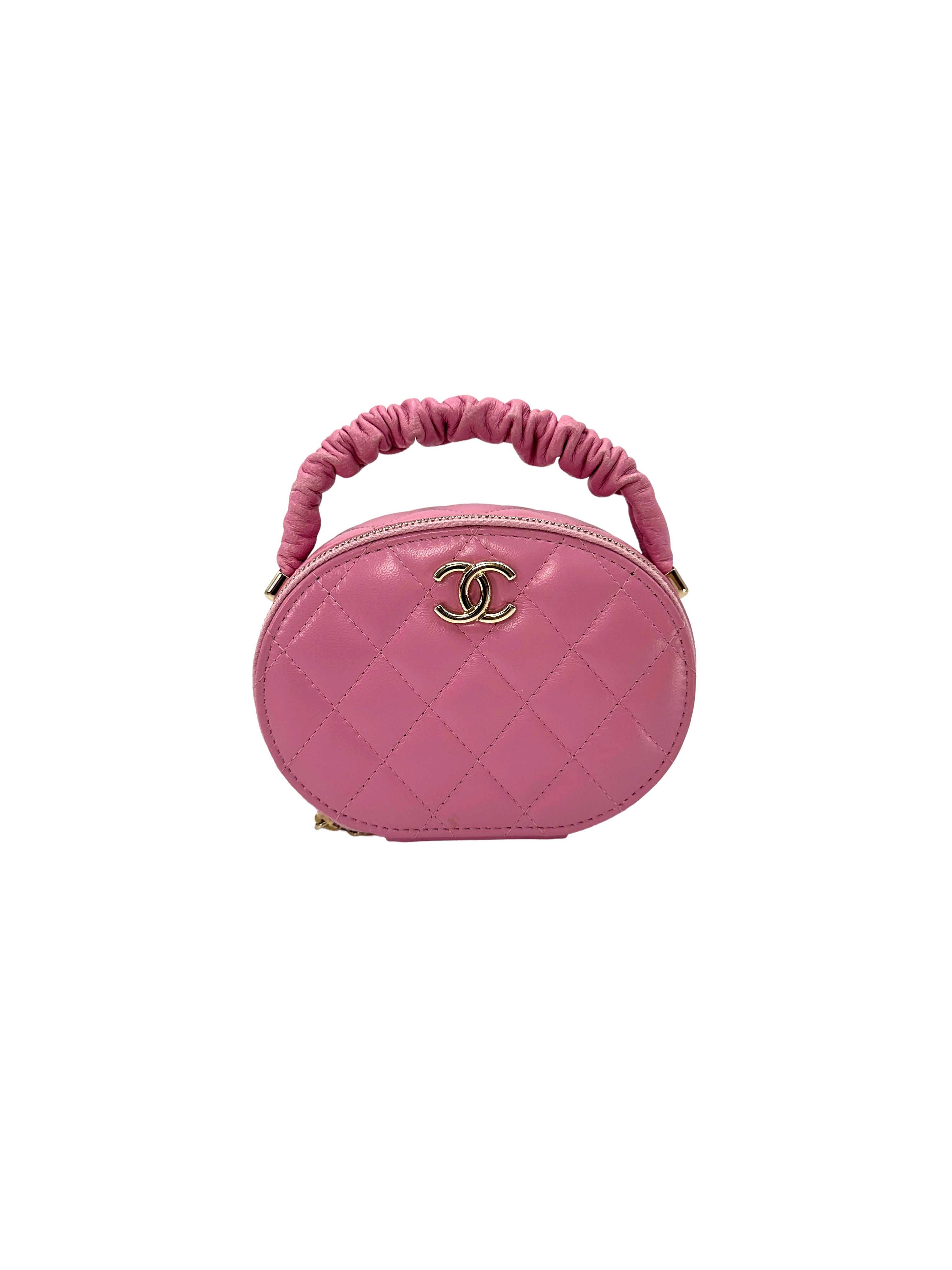 Chanel Pink Quilted Leather Top Handle Round Clutch(32***52) CC2340