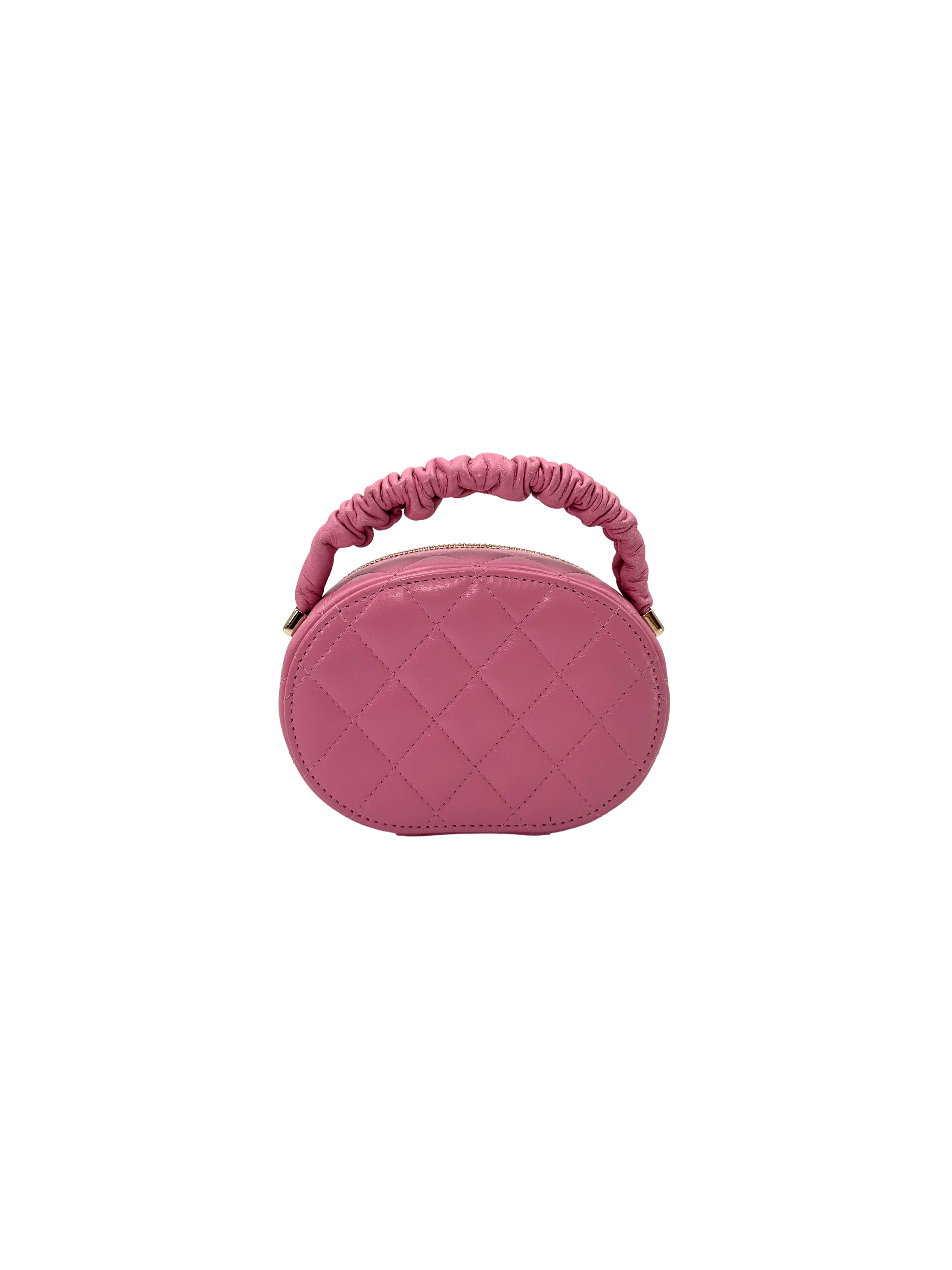Chanel Pink Quilted Leather Top Handle Round Clutch(32***52) CC2340