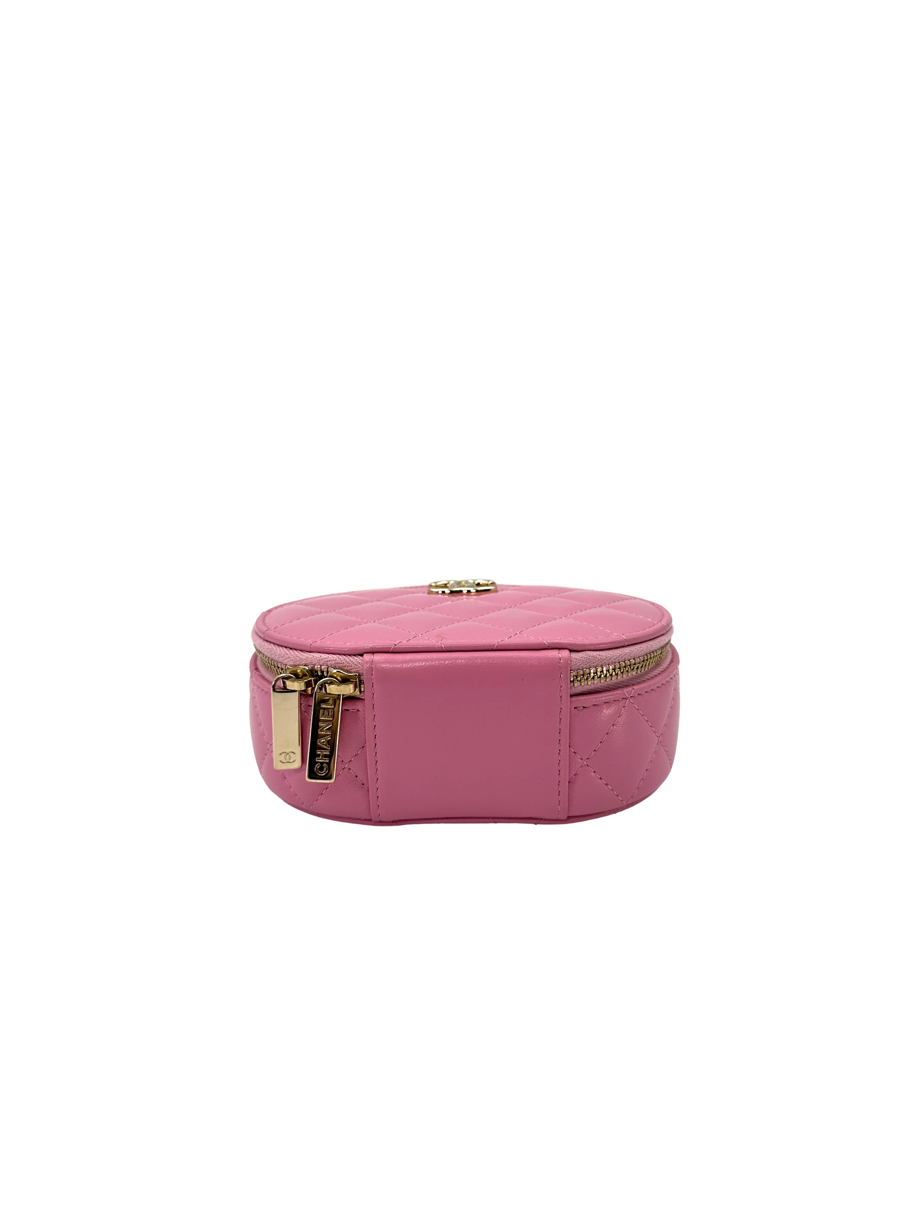 Chanel Pink Quilted Leather Top Handle Round Clutch(32***52) CC2340