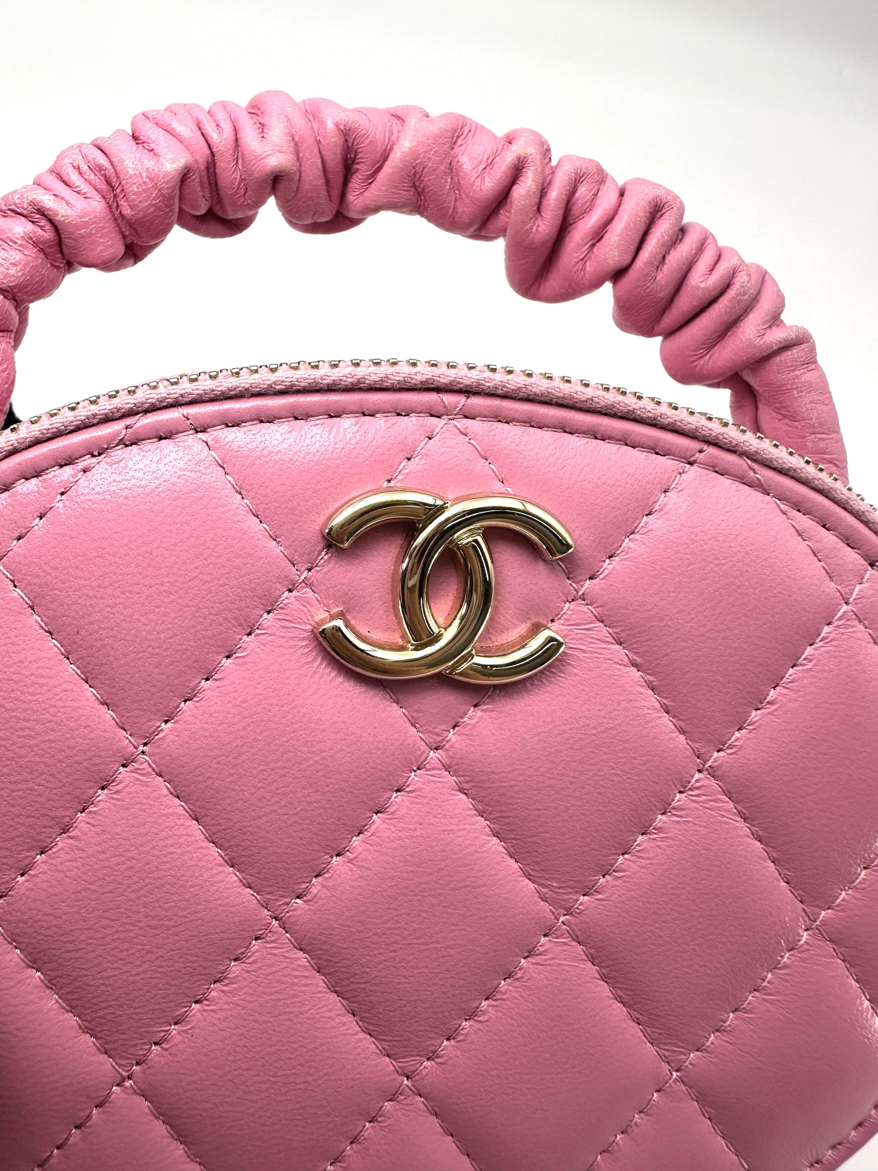 Chanel Pink Quilted Leather Top Handle Round Clutch(32***52) CC2340