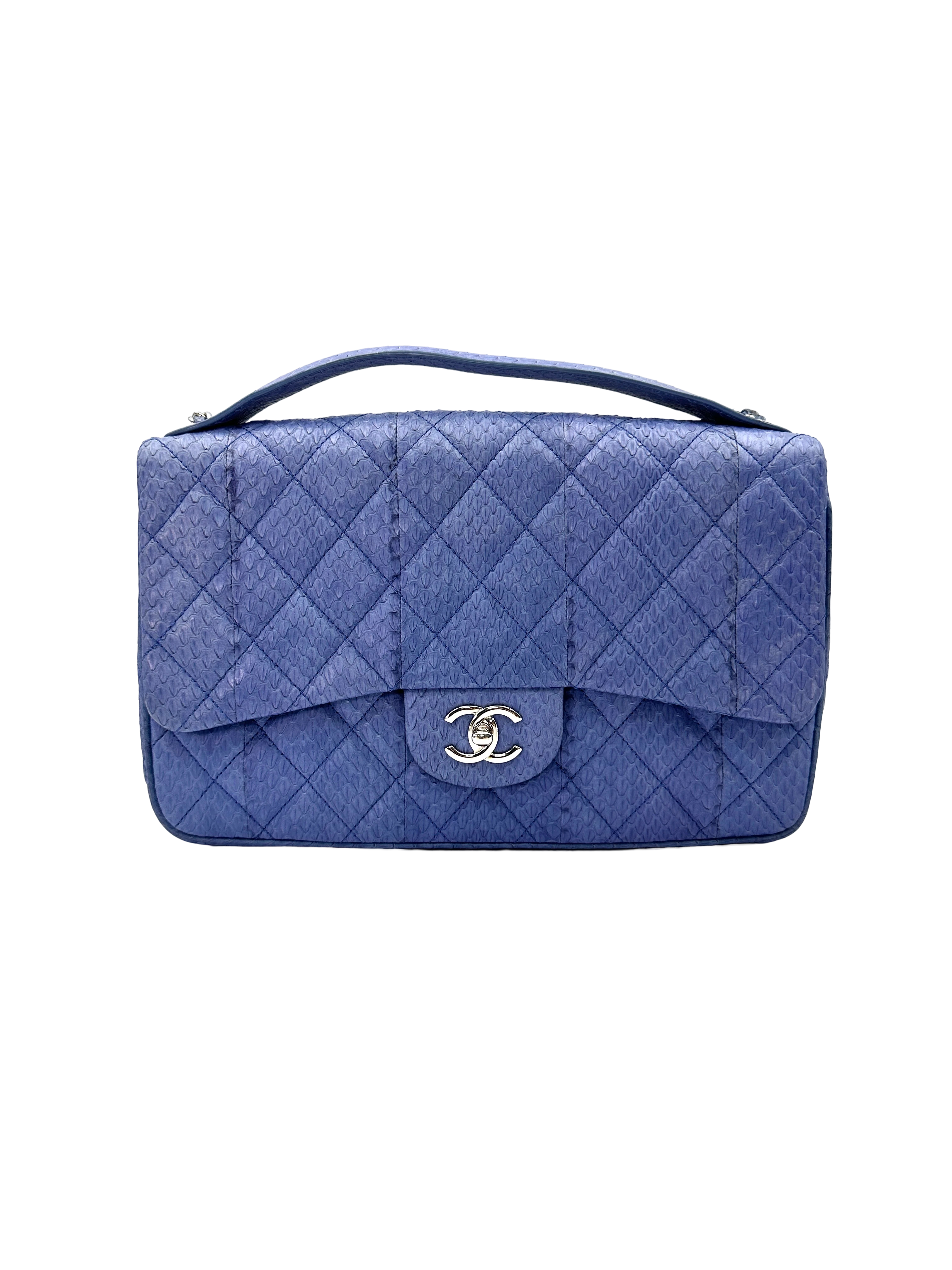 Chanel Classic Flap Blue Python Leather Top Handle Bag(20***93) CC2372