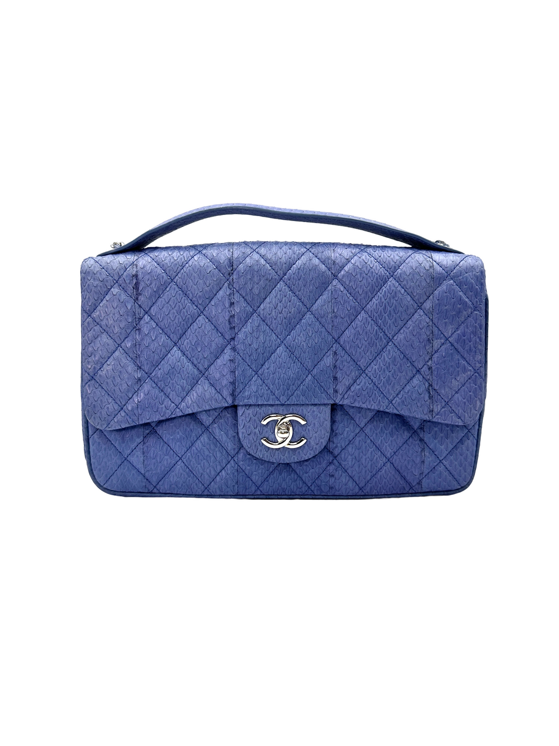 Chanel Classic Flap Blue Python Leather Top Handle Bag(20***93) CC2372