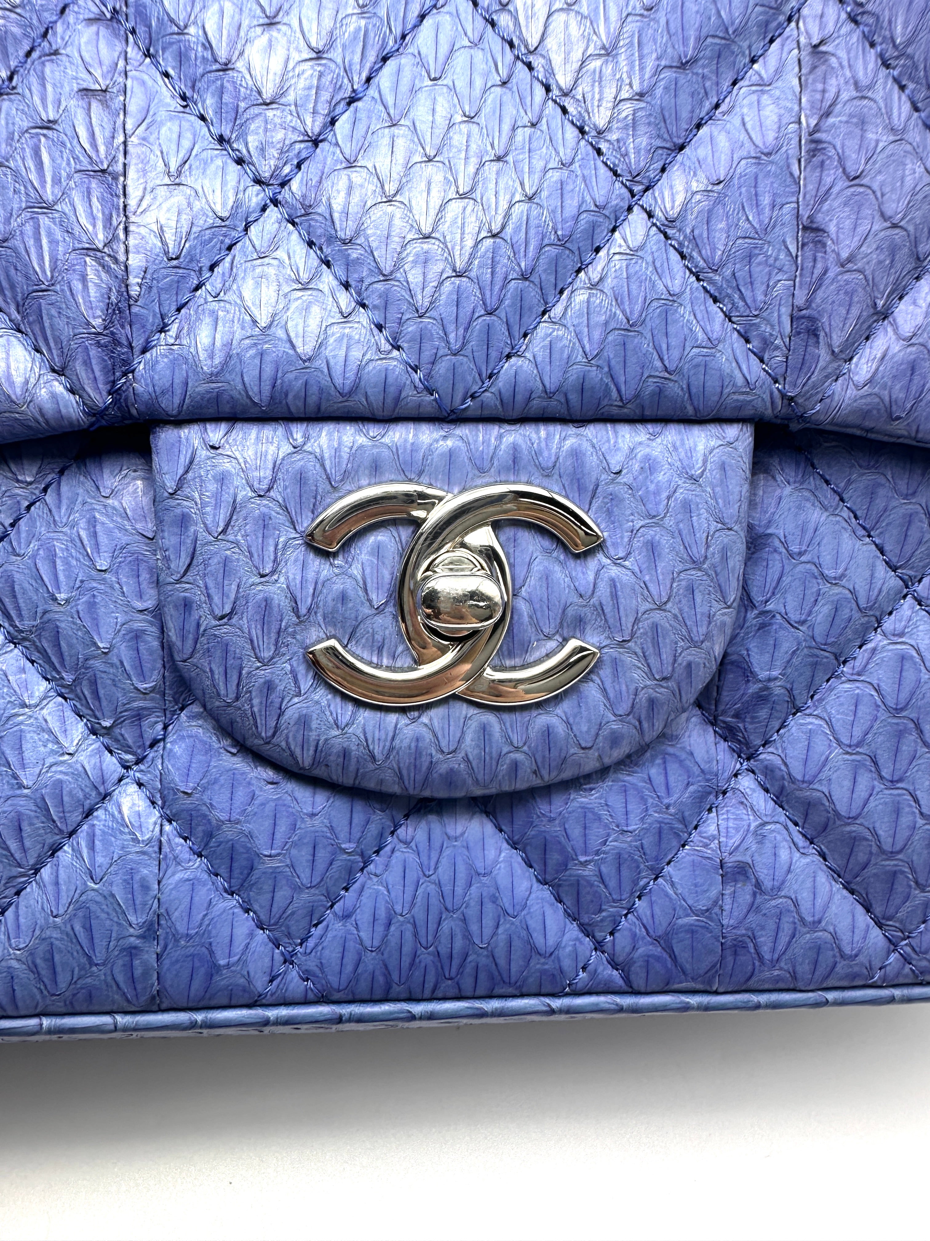 Chanel Classic Flap Blue Python Leather Top Handle Bag(20***93) CC2372