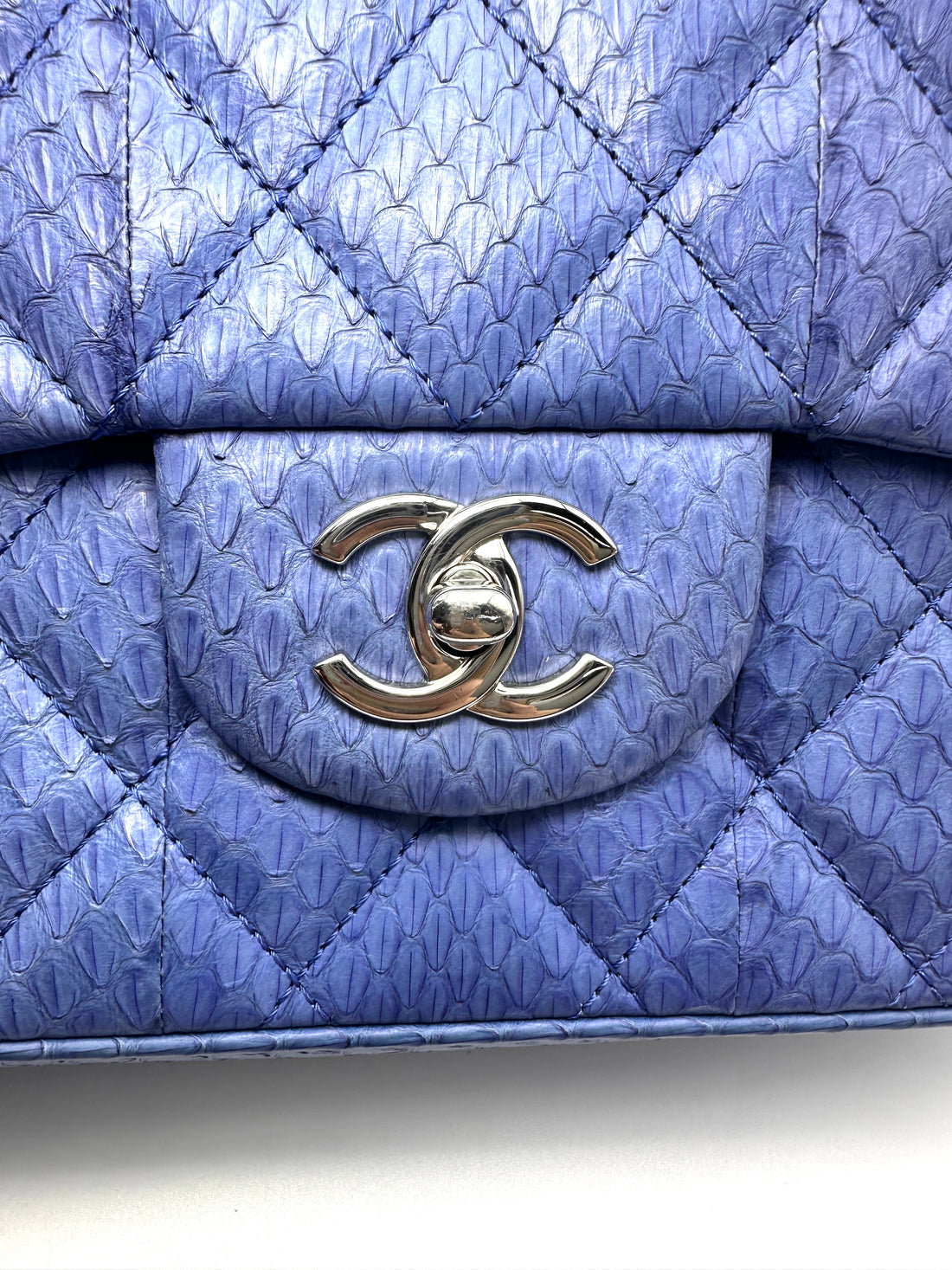 Chanel Classic Flap Blue Python Leather Top Handle Bag(20***93) CC2372