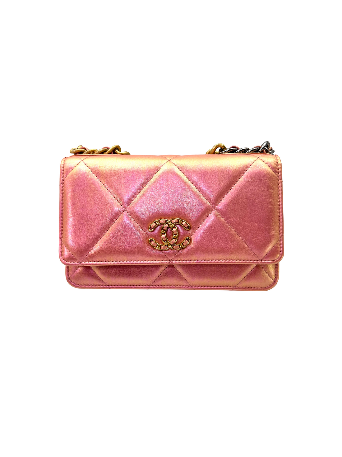 Chanel 19Bag Iridescent Pink Quilted Leather Wallet On Chain(31***48) CC2342