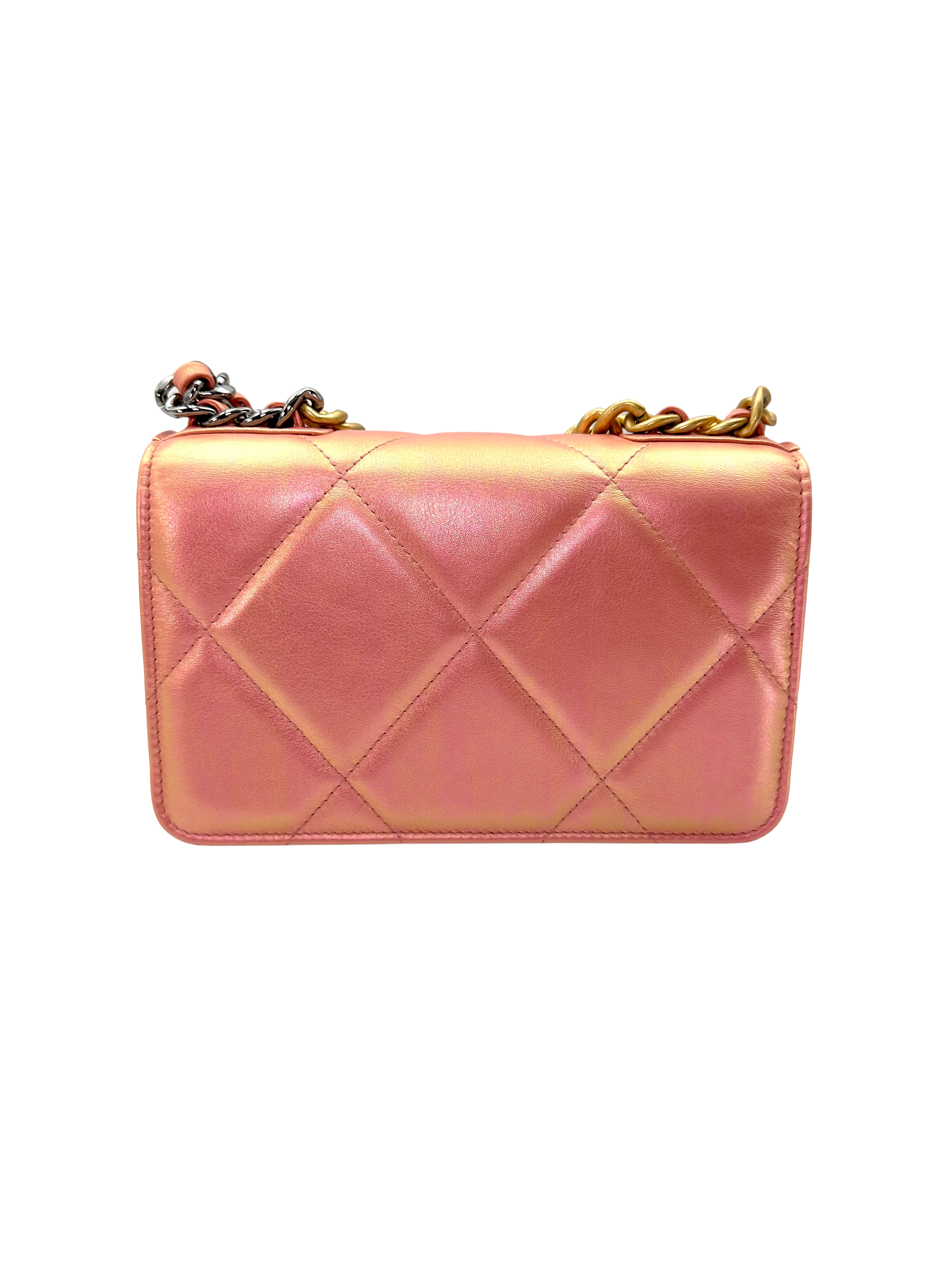 Chanel 19Bag Iridescent Pink Quilted Leather Wallet On Chain(31***48) CC2342