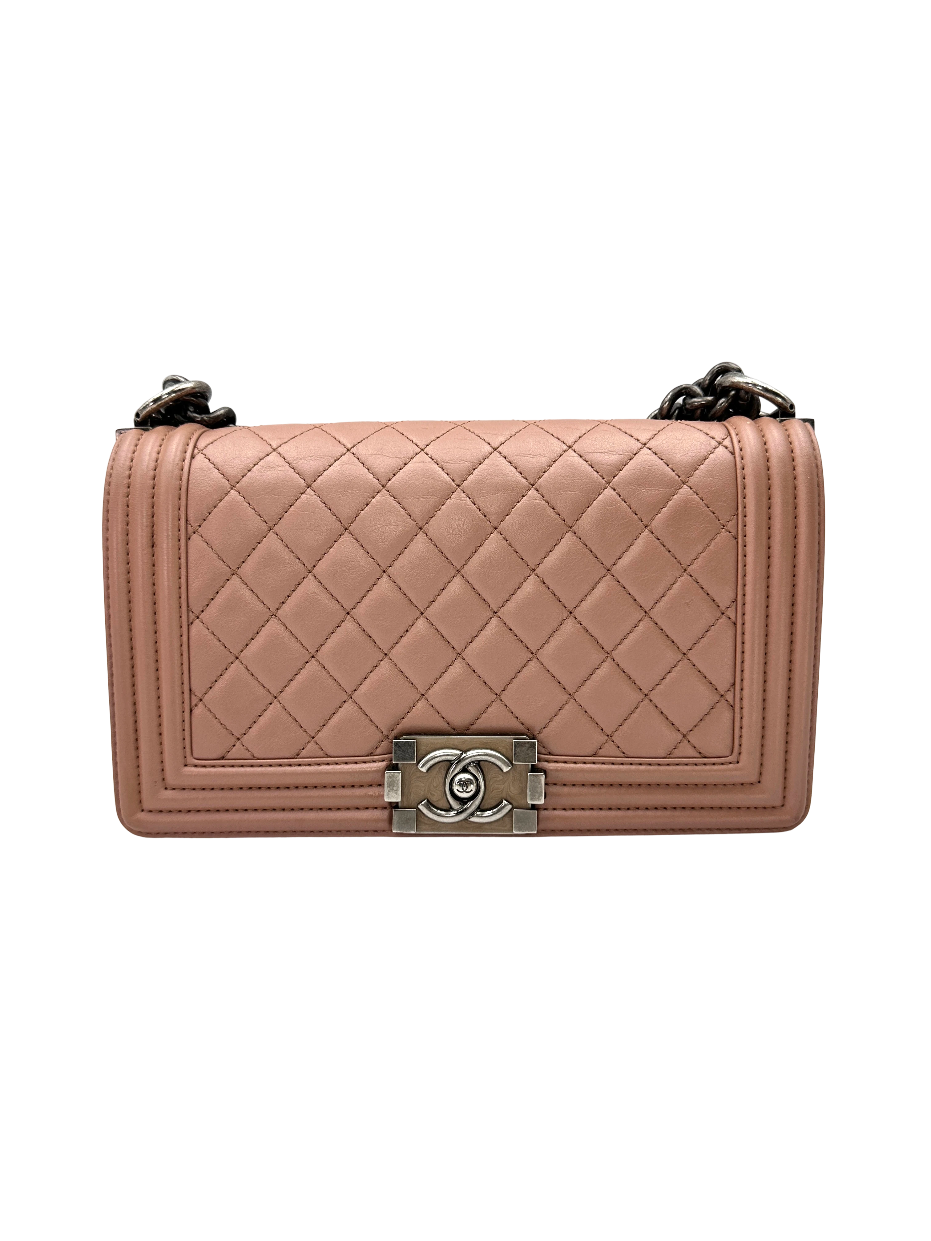 Chanel LeBoy Pink Quilted Leather Medium Size Flap Bag With Silver Buckle(20***02) CC2345