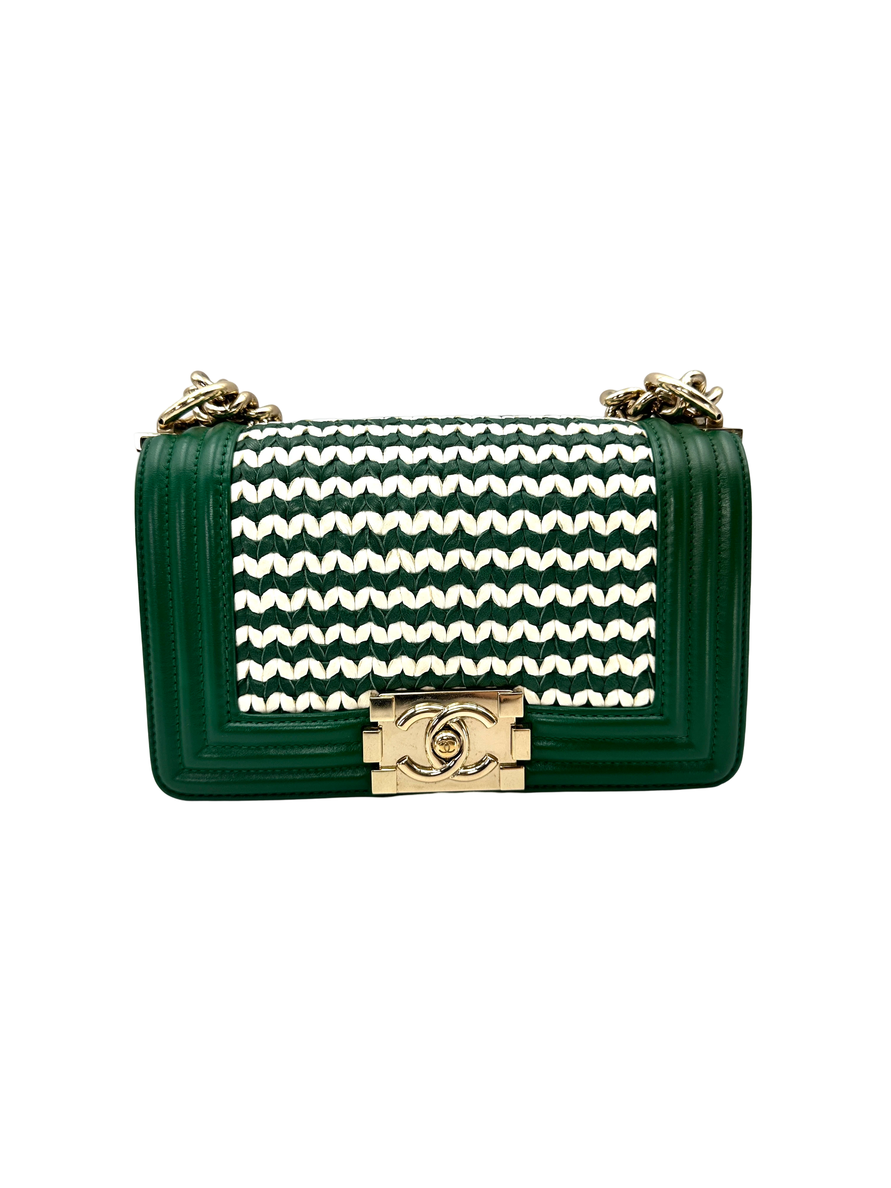 Chanel LeBoy Green Woven Knit Small Size Flap Bag With Gold Buckle(26***44) CC2344