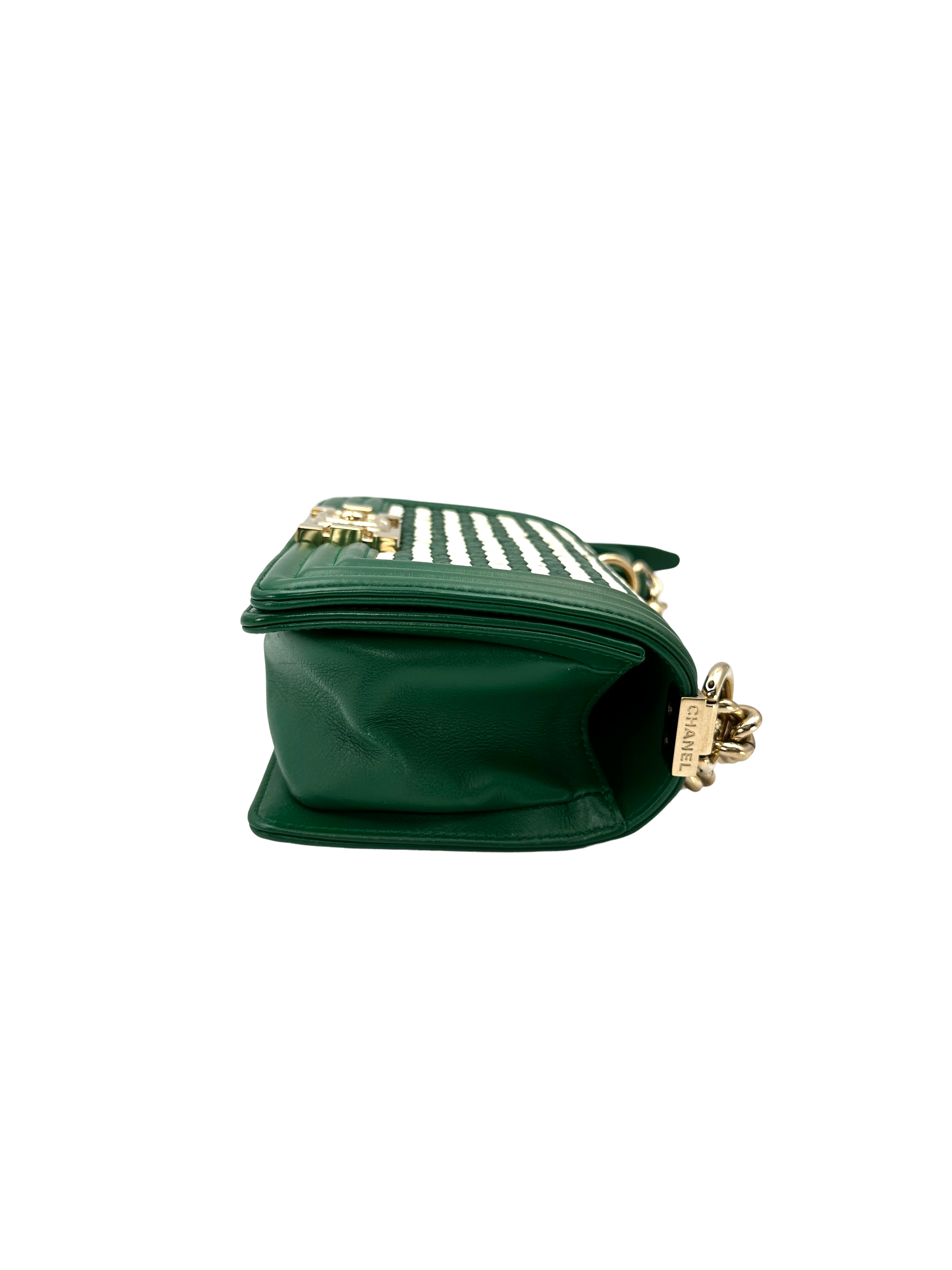 Chanel LeBoy Green Woven Knit Small Size Flap Bag With Gold Buckle(26***44) CC2344